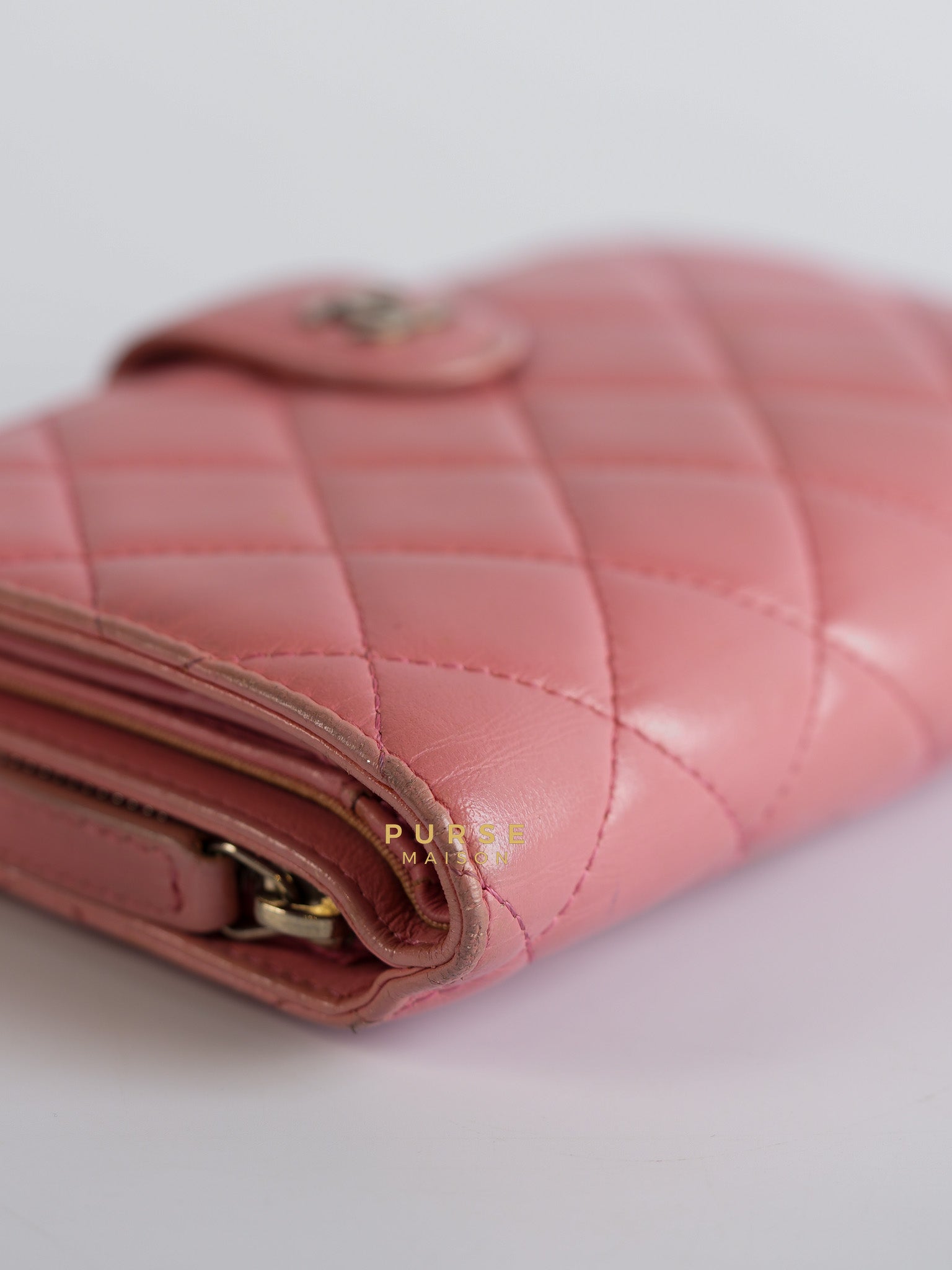 Bifold Compact Wallet in Pink Lambskin Leather and Silver Hardware Series 16 | Purse Maison Luxury Bags Shop