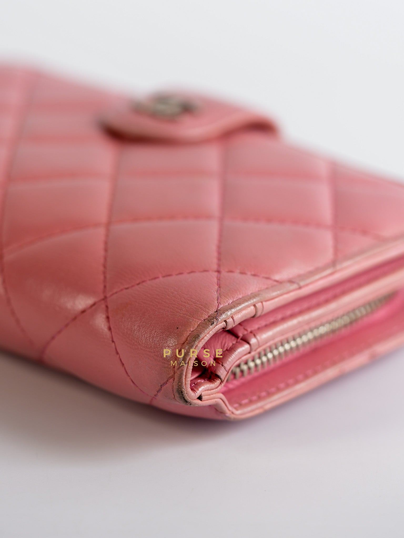 Bifold Compact Wallet in Pink Lambskin Leather and Silver Hardware Series 16 | Purse Maison Luxury Bags Shop