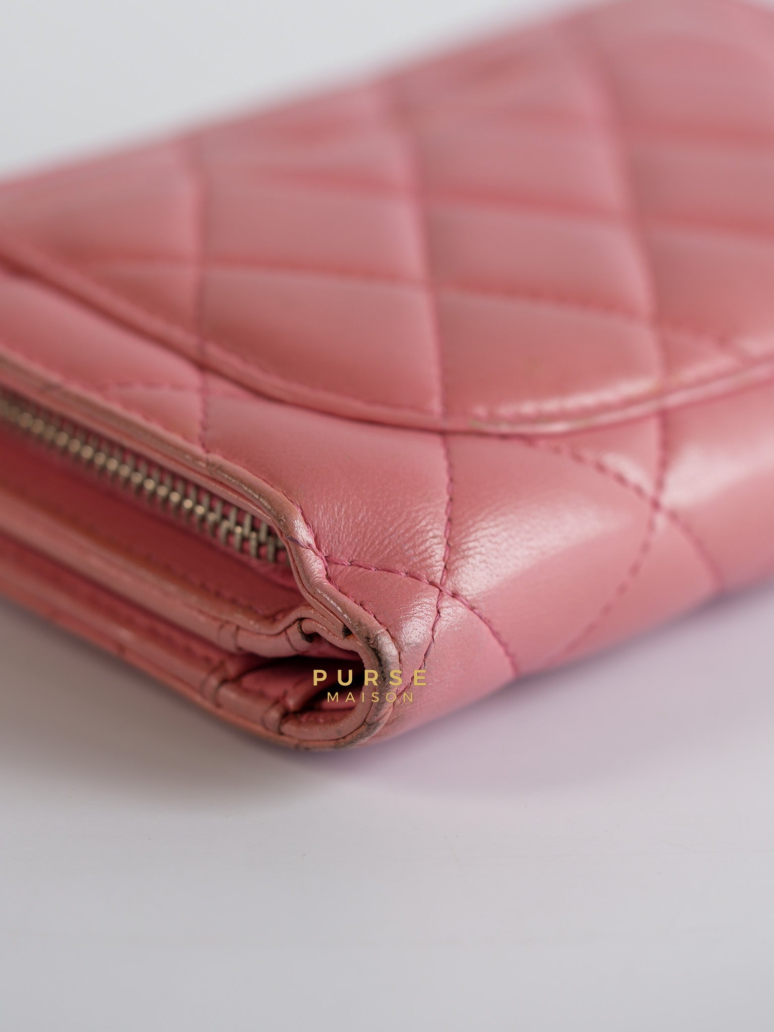 Bifold Compact Wallet in Pink Lambskin Leather and Silver Hardware Series 16 | Purse Maison Luxury Bags Shop