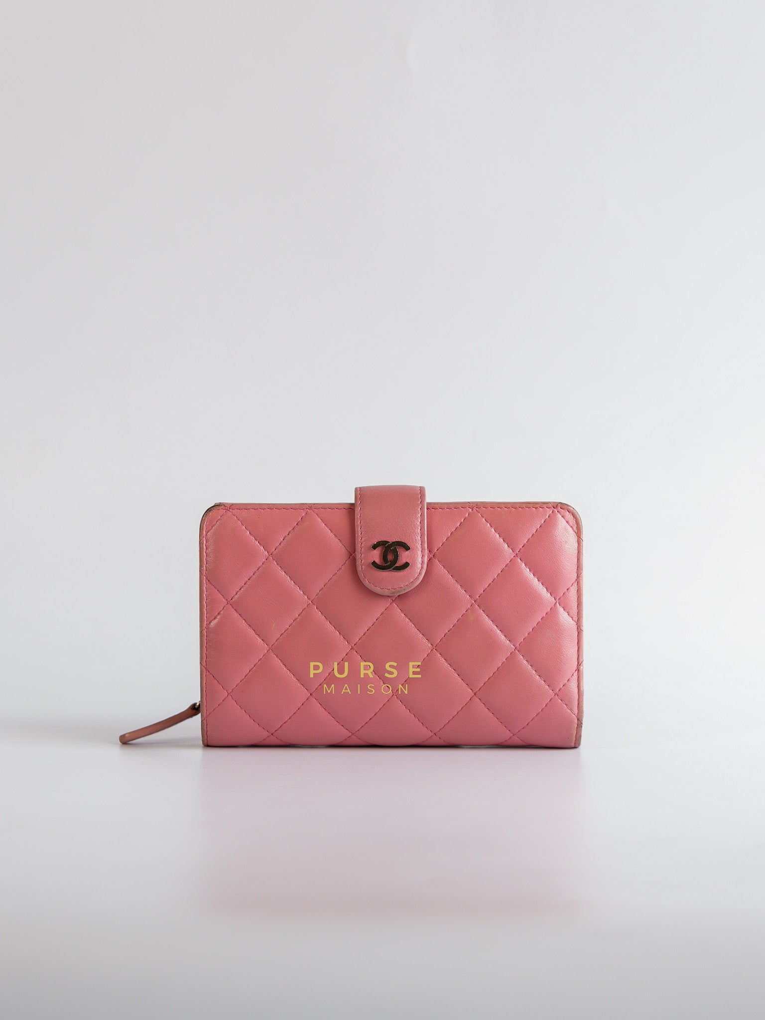Bifold Compact Wallet in Pink Lambskin Leather and Silver Hardware Series 16 | Purse Maison Luxury Bags Shop