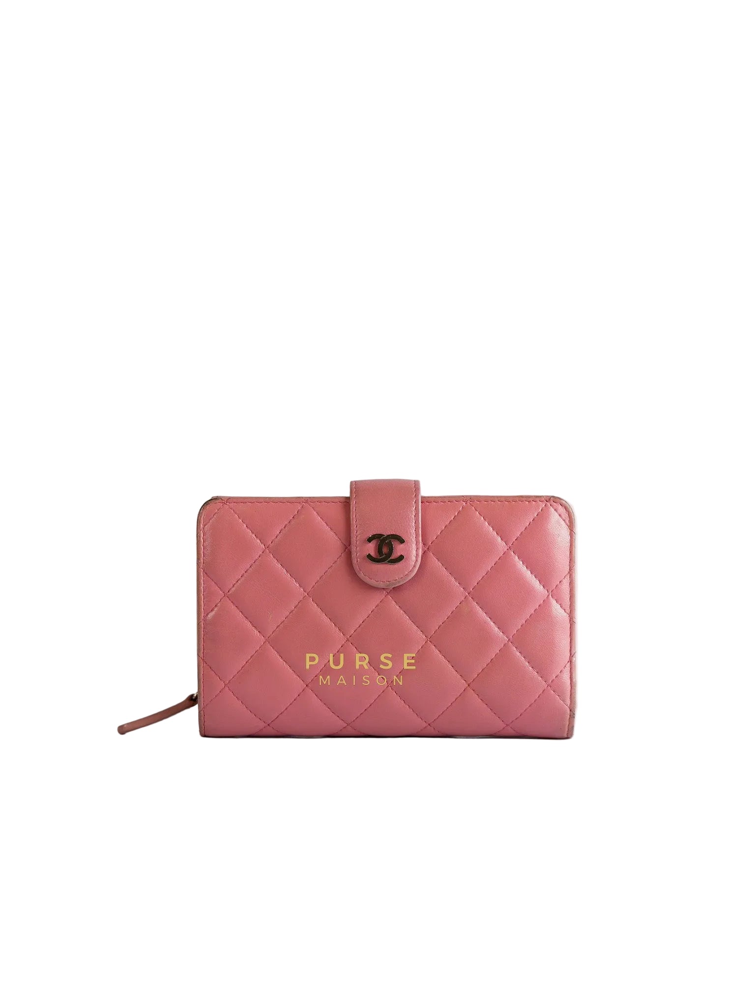 Bifold Compact Wallet in Pink Lambskin Leather and Silver Hardware Series 16 | Purse Maison Luxury Bags Shop