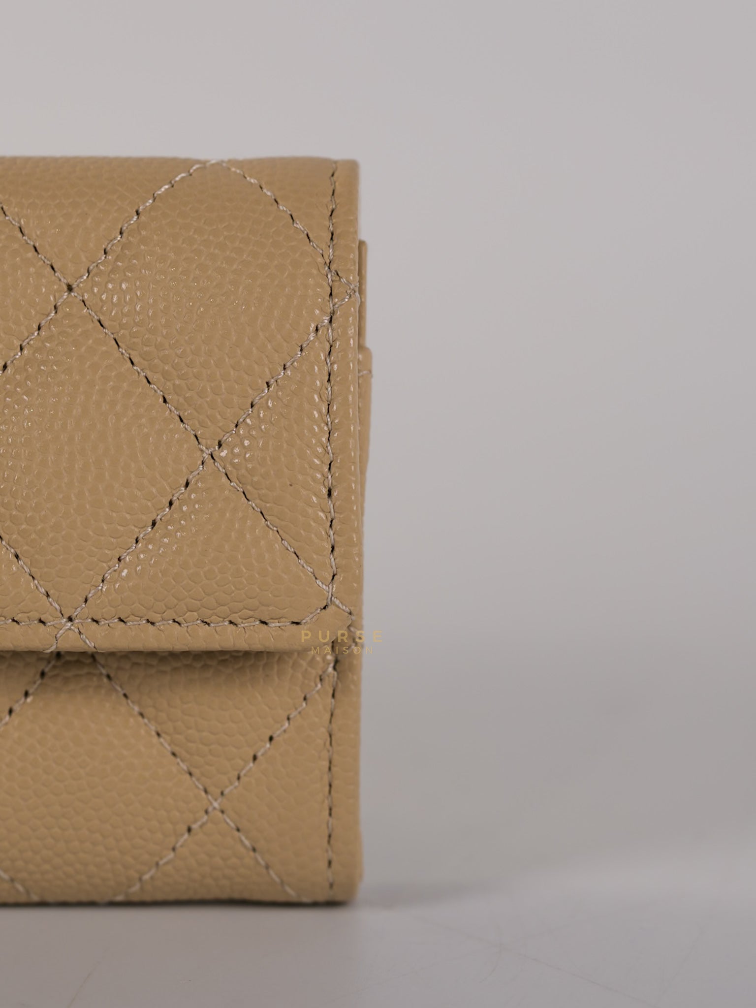 Big CC Flap Card Holder in Beige Caviar Leather Gold Hardware(Microchip) | Purse Maison Luxury Bags Shop