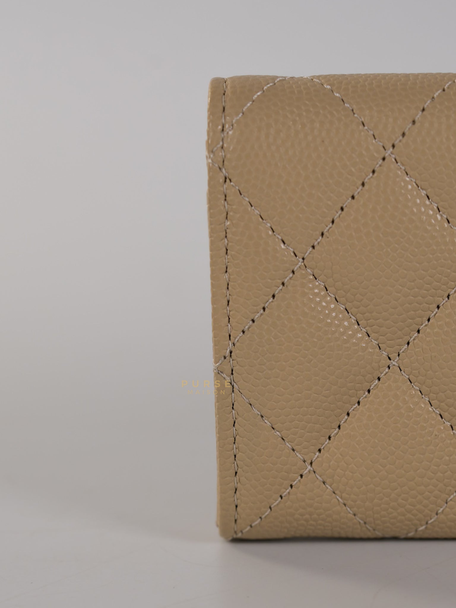 Big CC Flap Card Holder in Beige Caviar Leather Gold Hardware(Microchip) | Purse Maison Luxury Bags Shop