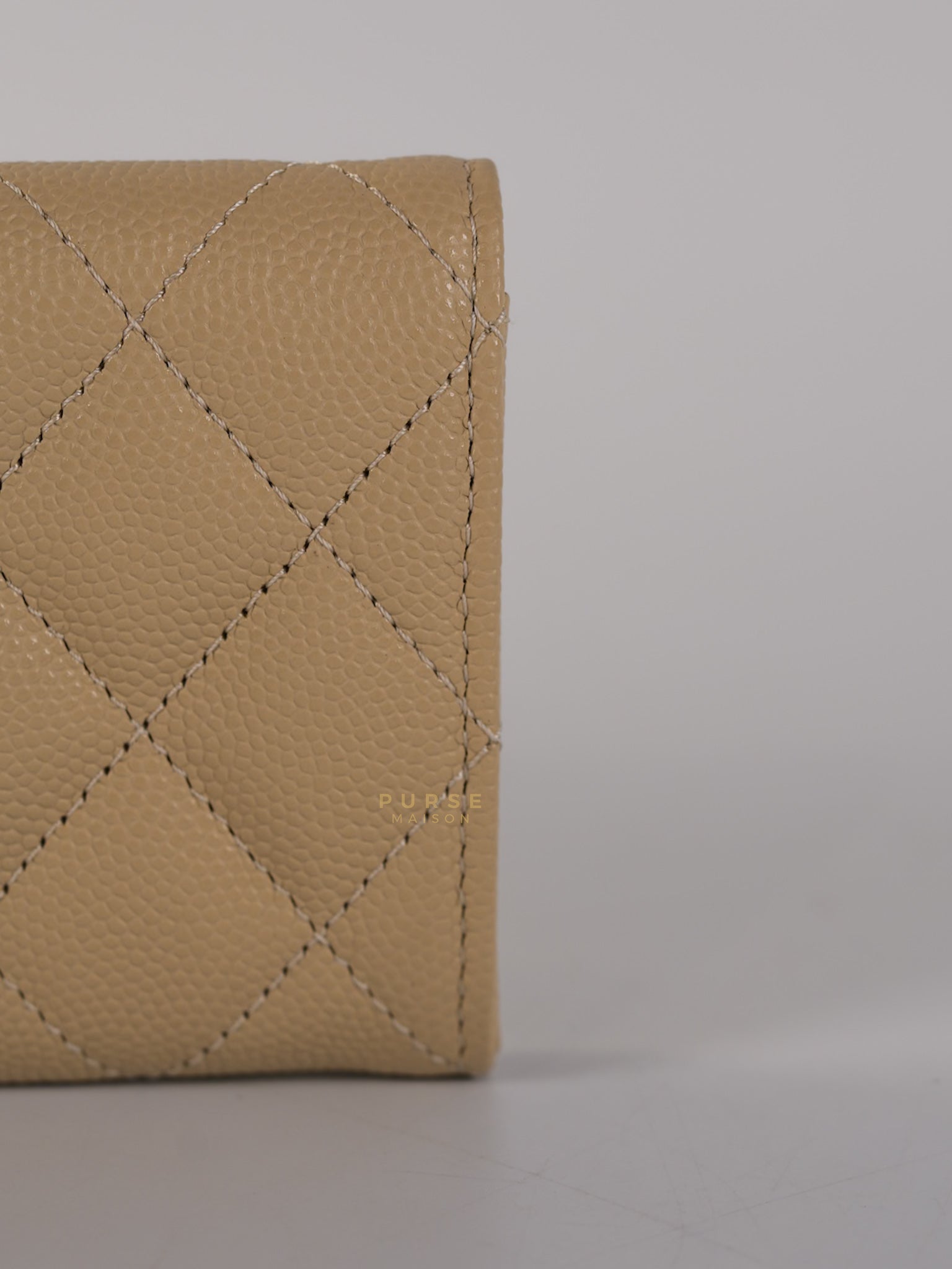 Big CC Flap Card Holder in Beige Caviar Leather Gold Hardware(Microchip) | Purse Maison Luxury Bags Shop