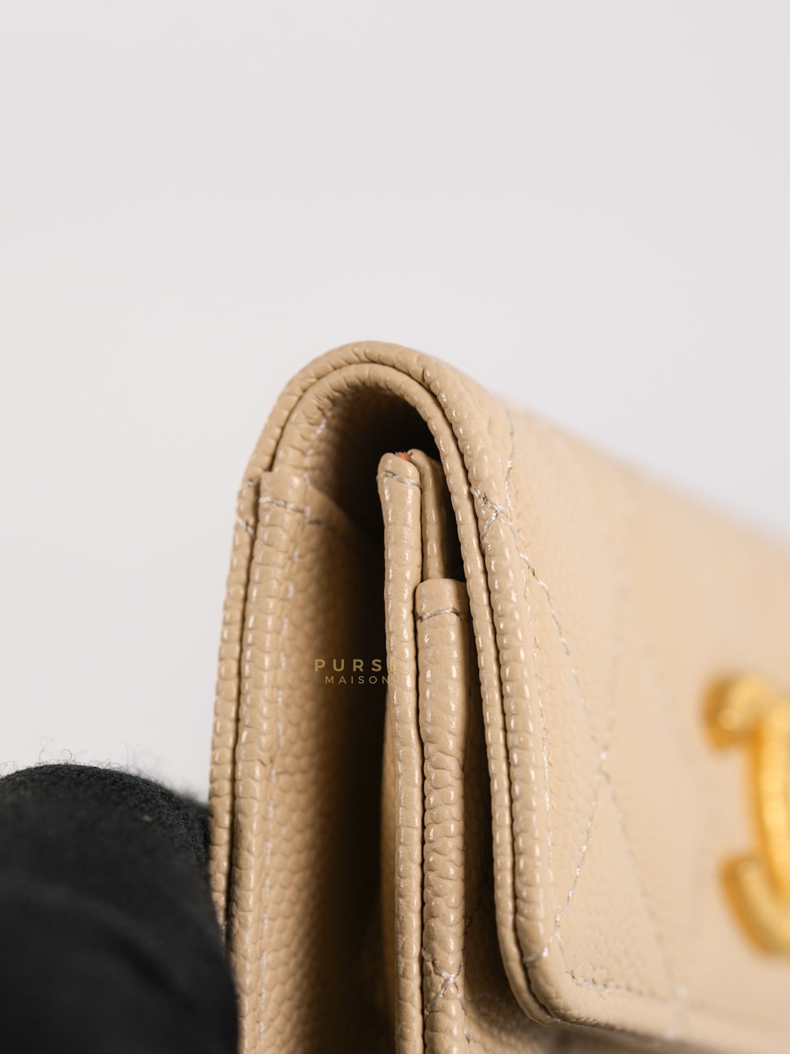 Big CC Flap Card Holder in Beige Caviar Leather Gold Hardware(Microchip) | Purse Maison Luxury Bags Shop