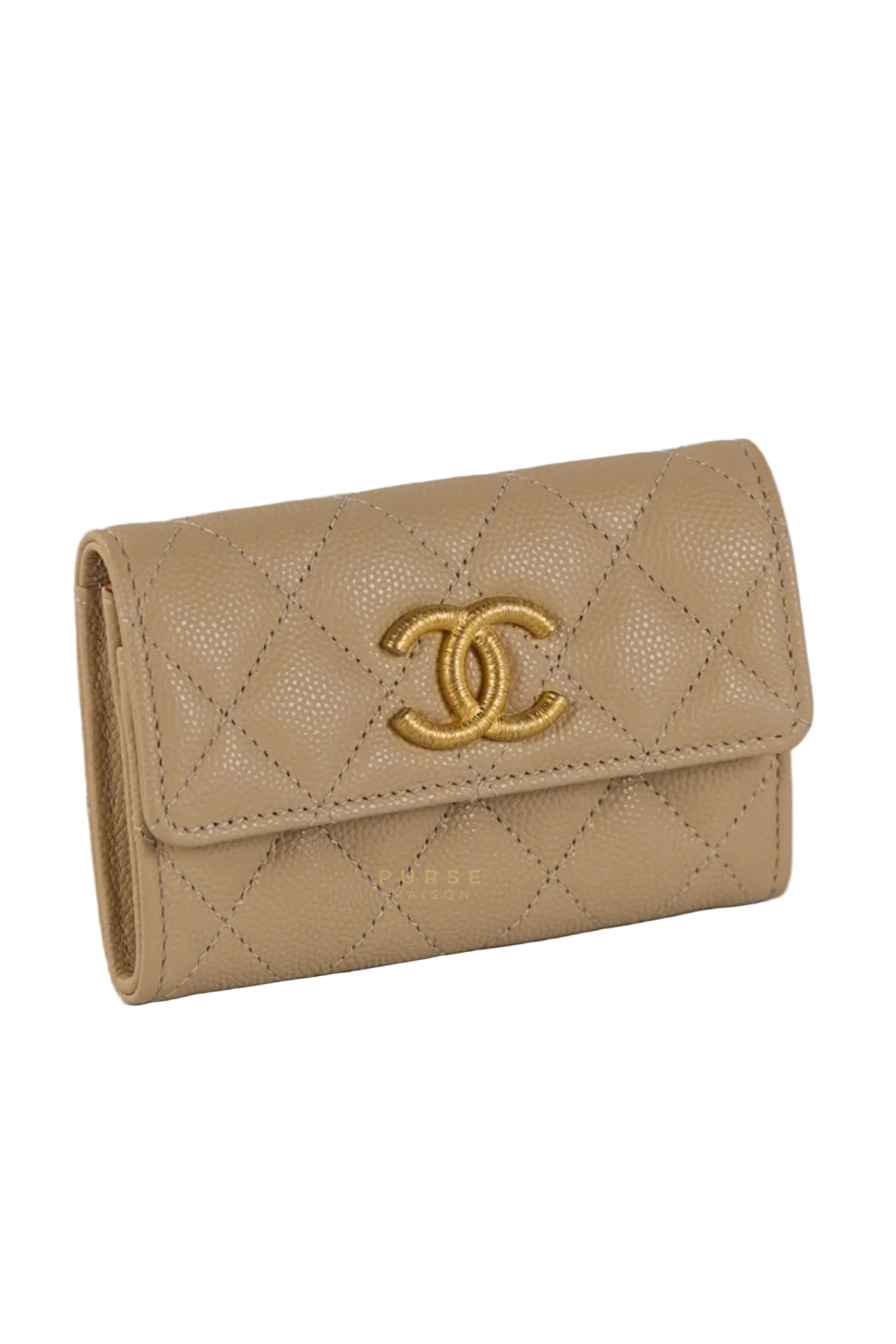 Big CC Flap Card Holder in Beige Caviar Leather Gold Hardware(Microchip) | Purse Maison Luxury Bags Shop