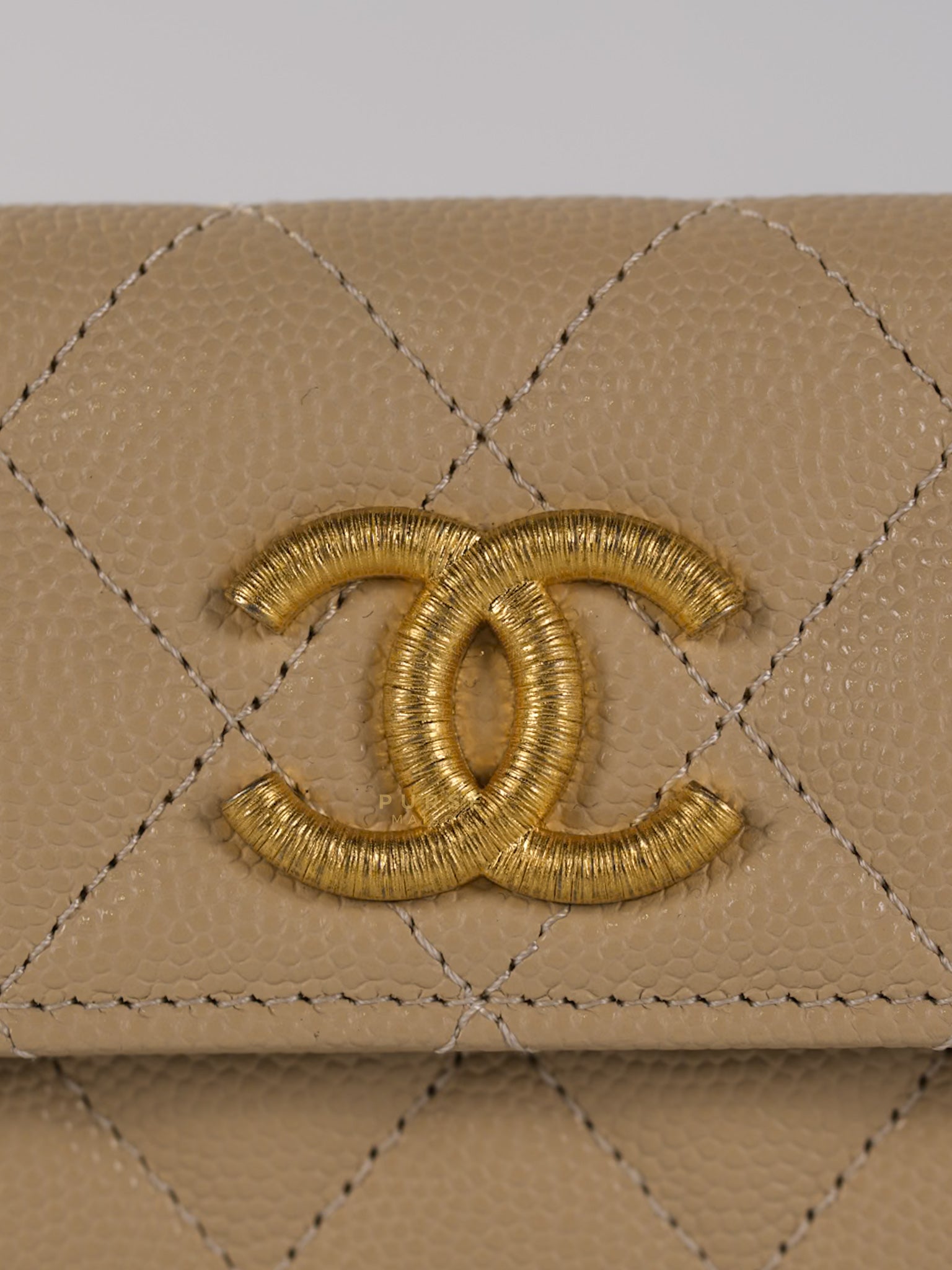 Big CC Flap Card Holder in Beige Caviar Leather Gold Hardware(Microchip) | Purse Maison Luxury Bags Shop