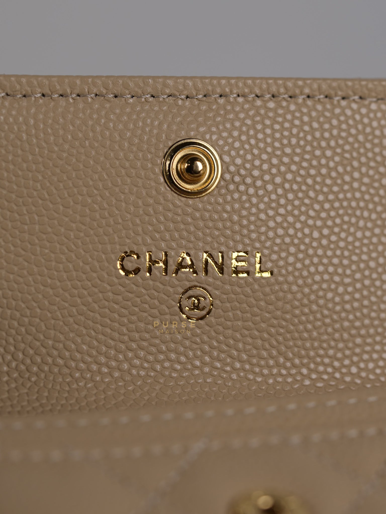 Big CC Flap Card Holder in Beige Caviar Leather Gold Hardware(Microchip) | Purse Maison Luxury Bags Shop