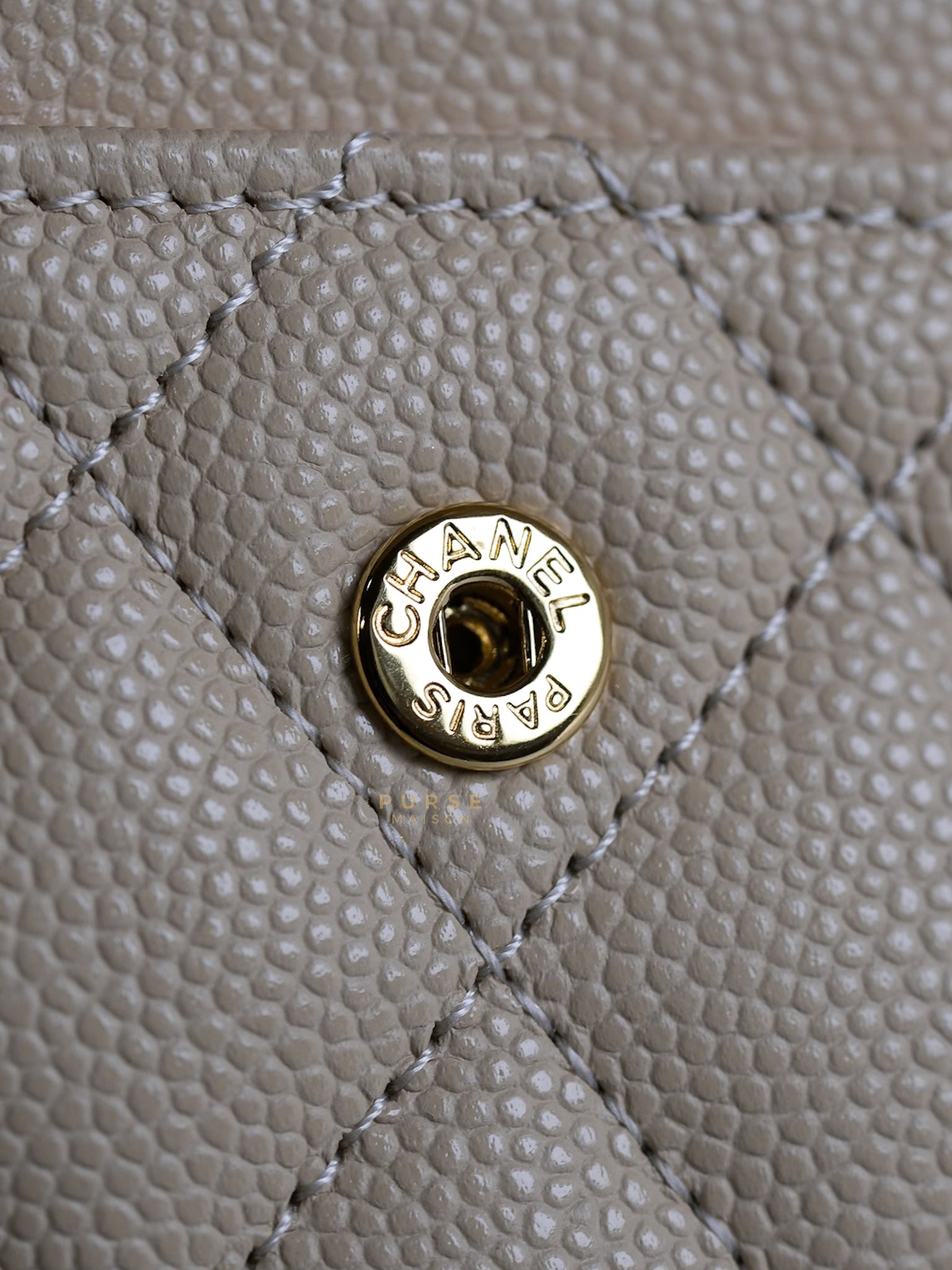 Big CC Flap Card Holder in Beige Caviar Leather Gold Hardware(Microchip) | Purse Maison Luxury Bags Shop