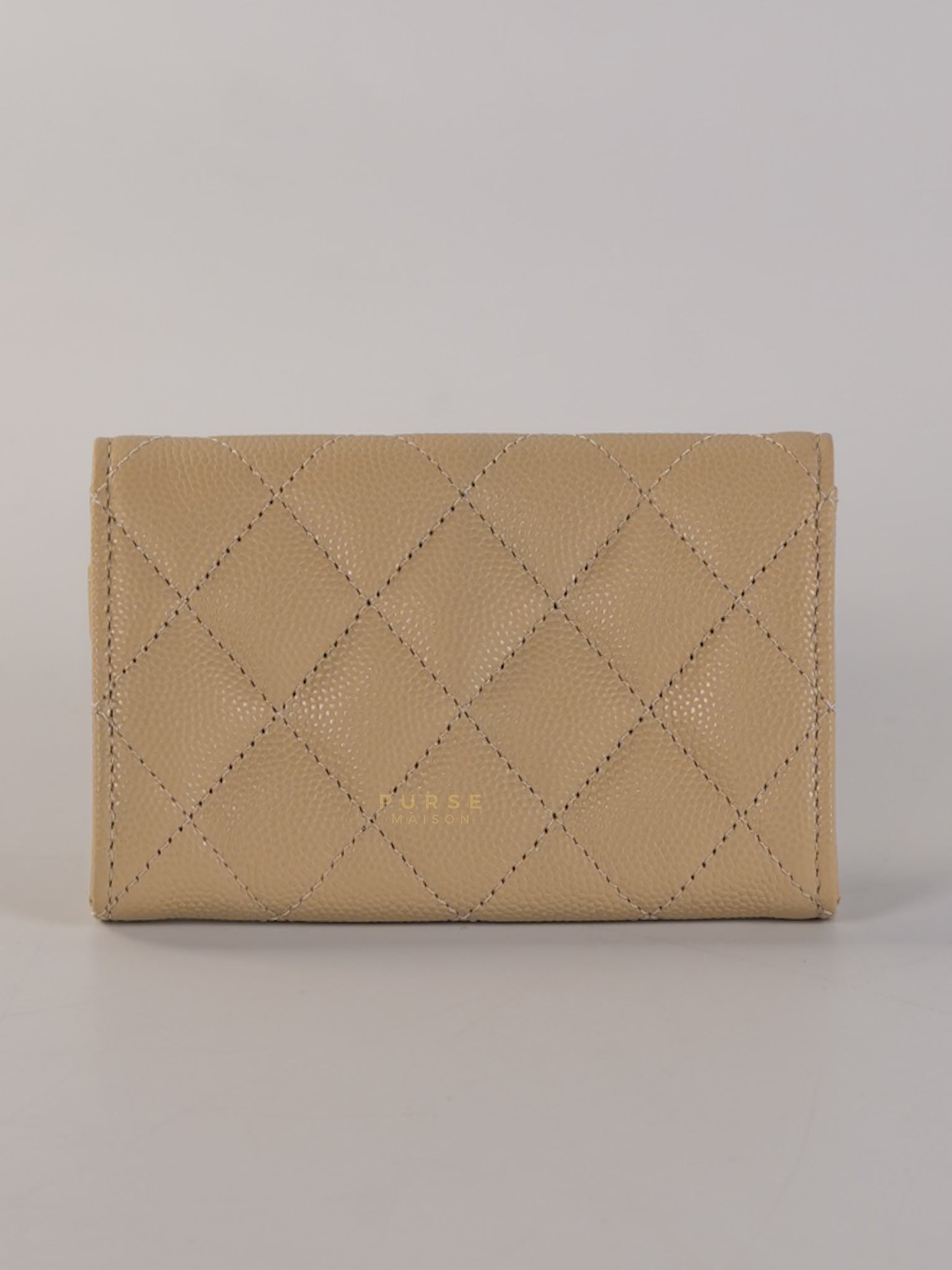 Big CC Flap Card Holder in Beige Caviar Leather Gold Hardware(Microchip) | Purse Maison Luxury Bags Shop