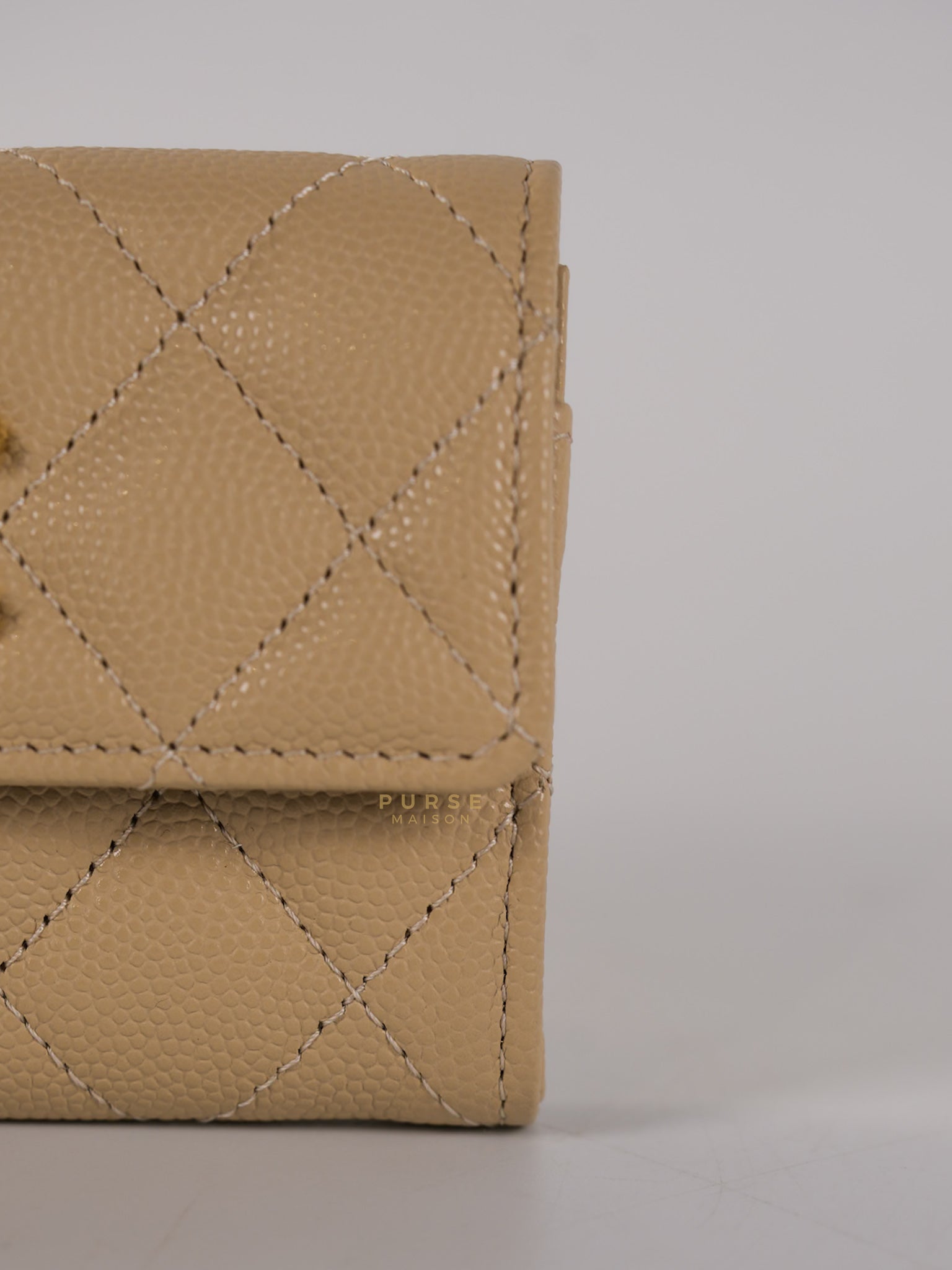 Big CC Flap Card Holder in Beige Caviar Leather Gold Hardware(Microchip) | Purse Maison Luxury Bags Shop