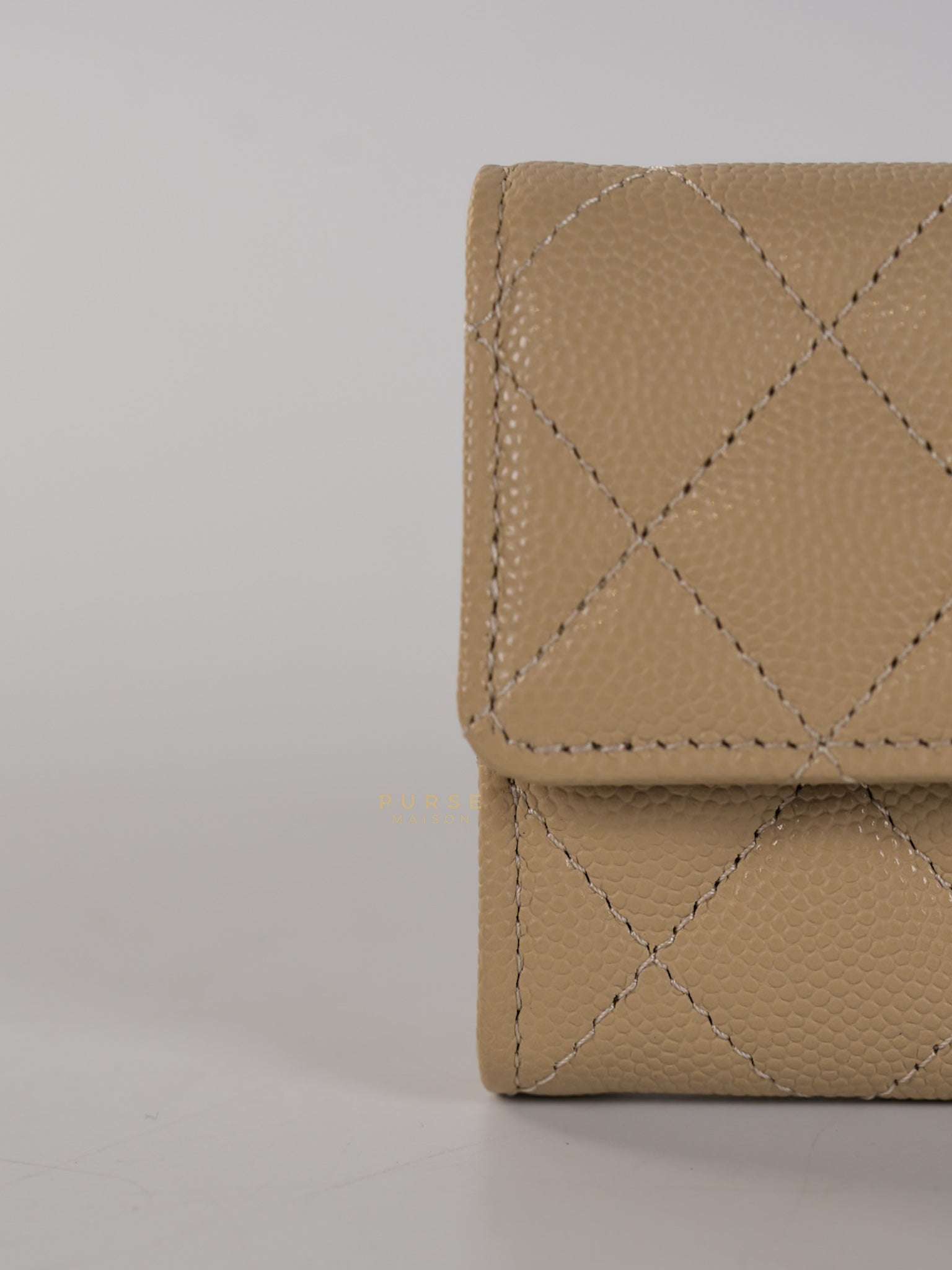 Big CC Flap Card Holder in Beige Caviar Leather Gold Hardware(Microchip) | Purse Maison Luxury Bags Shop