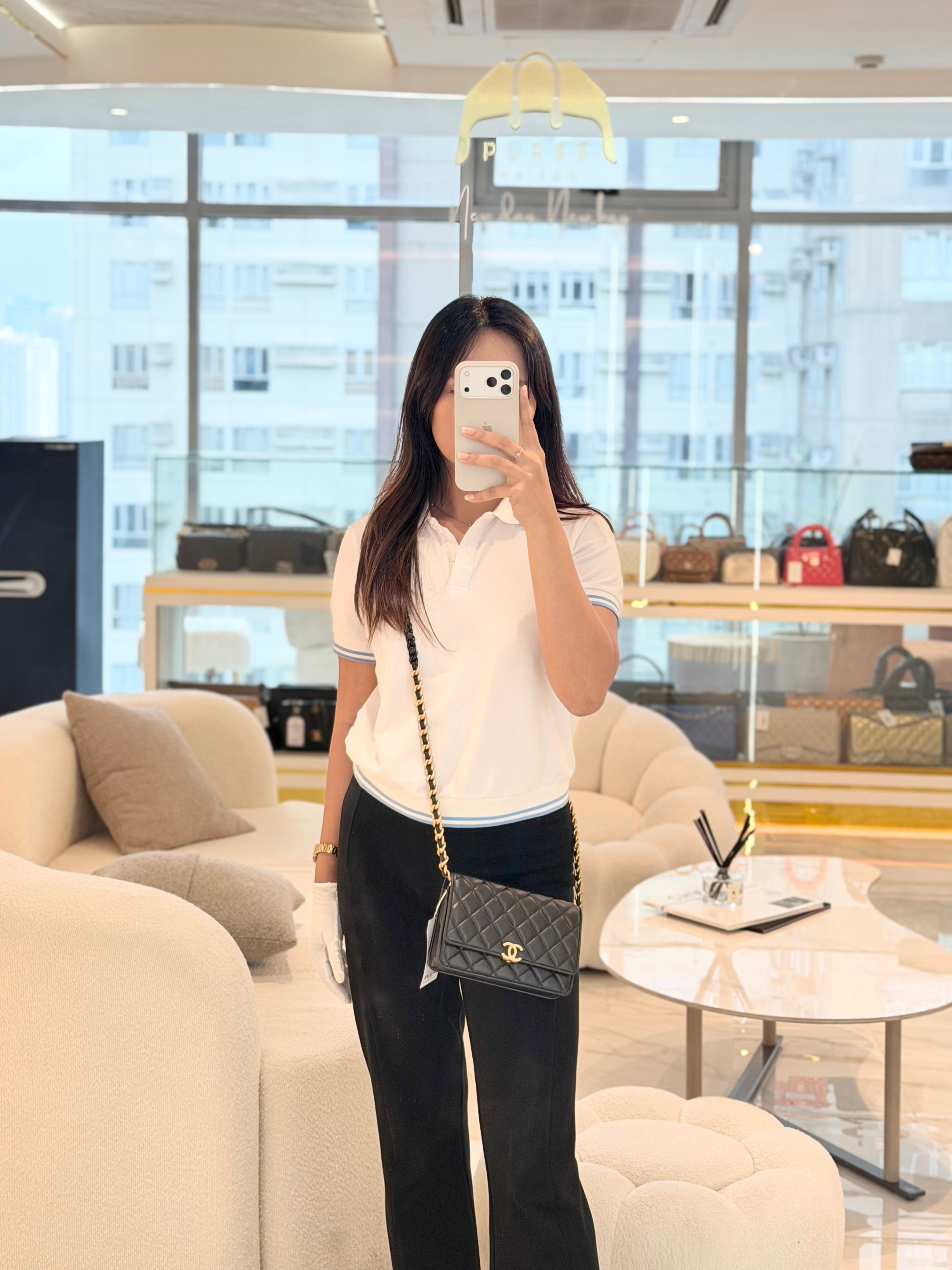 Big CC Logo Wallet on Chain in Black Lambskin Leather Aged Gold Hardware (Microchip) | Purse Maison Luxury Bags Shop