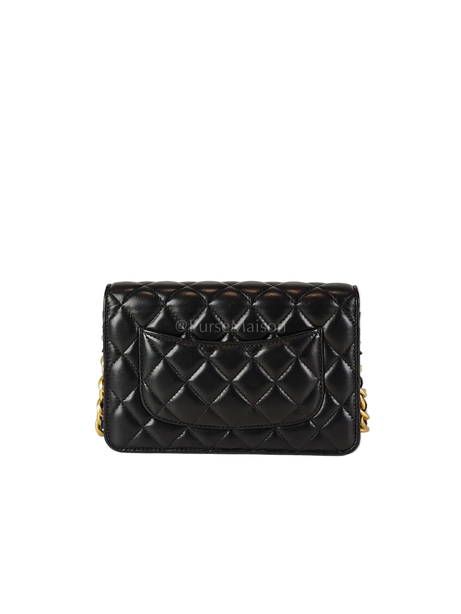 Big CC Logo Wallet on Chain in Black Lambskin Leather Aged Gold Hardware (Microchip) | Purse Maison Luxury Bags Shop