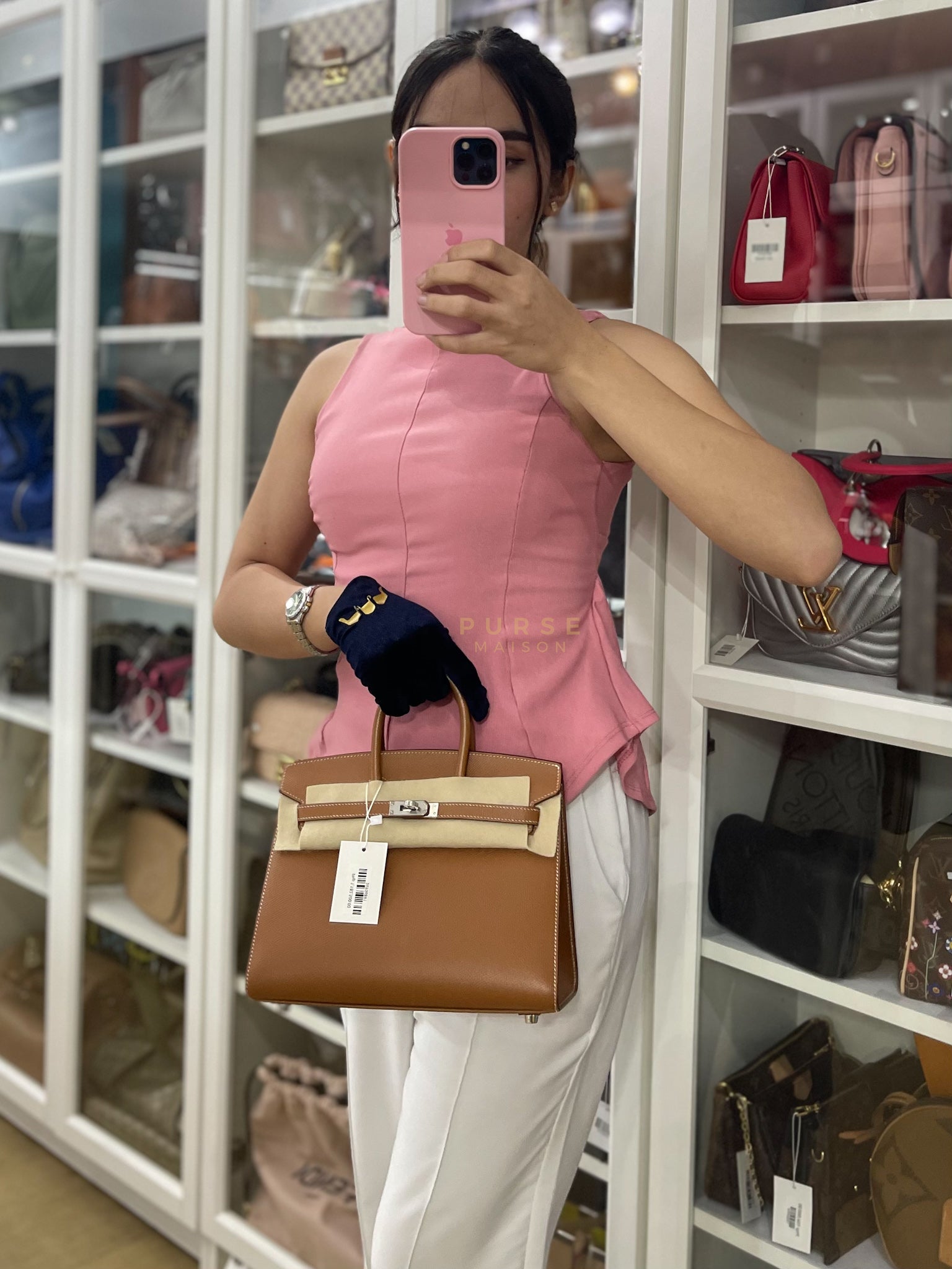 Bikrin 25 Sellier in Gold Epsom Leather and Palladium Hardware Stamp U (2022) | Purse Maison Luxury Bags Shop