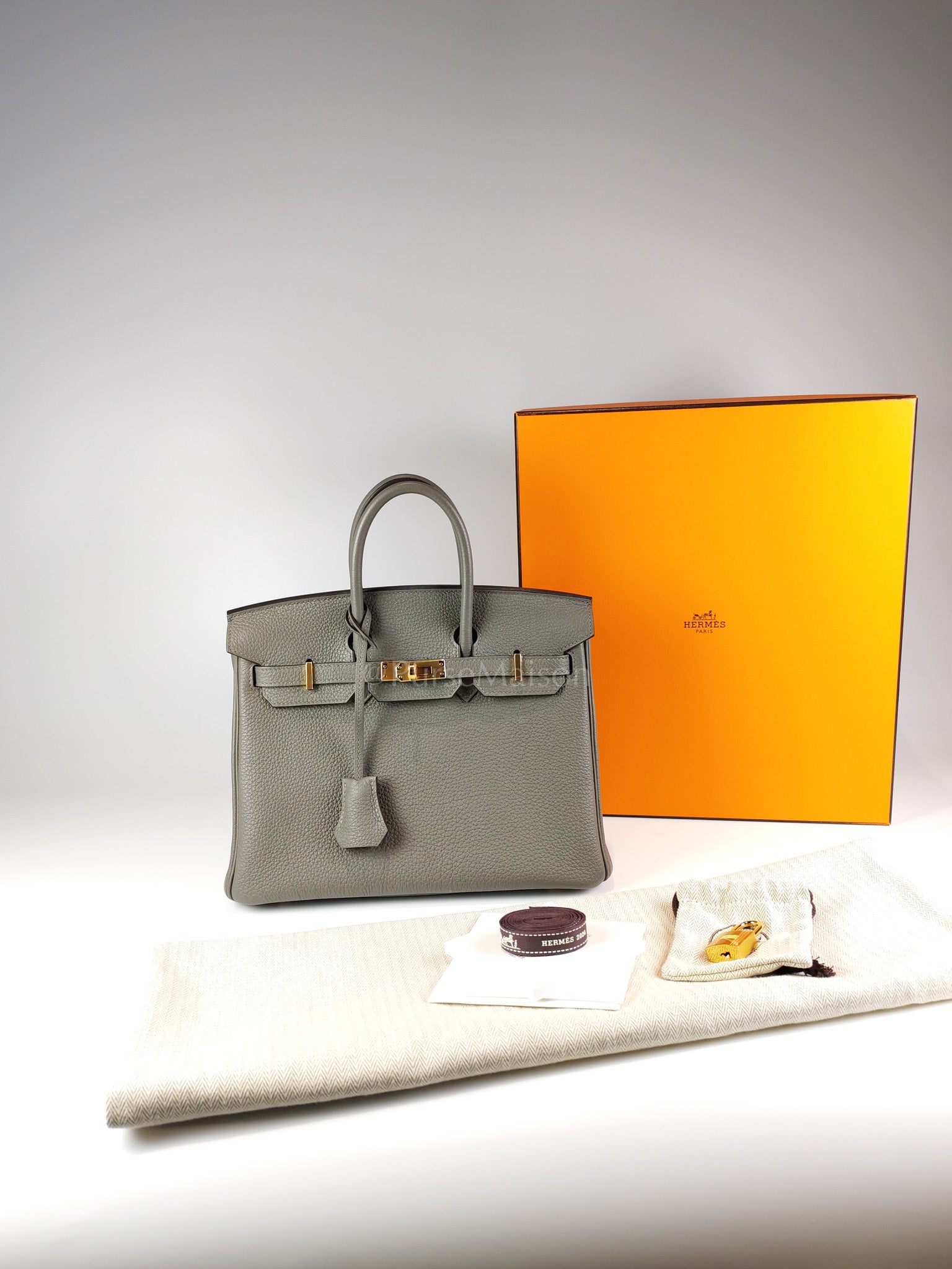 Birkin 25 Gris Meyer in Togo Leather and Gold Hardware Stamp B (2023) | Purse Maison Luxury Bags Shop