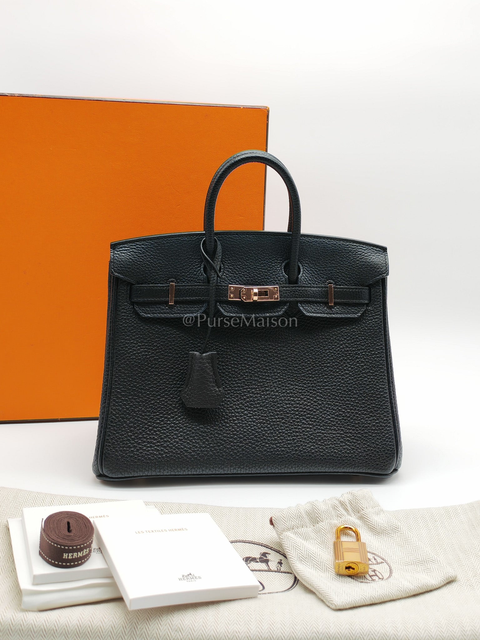 Birkin 25 in Black/Noir Togo Leather & Rose Gold Hardware Stamp Y(2020) | Purse Maison Luxury Bags Shop