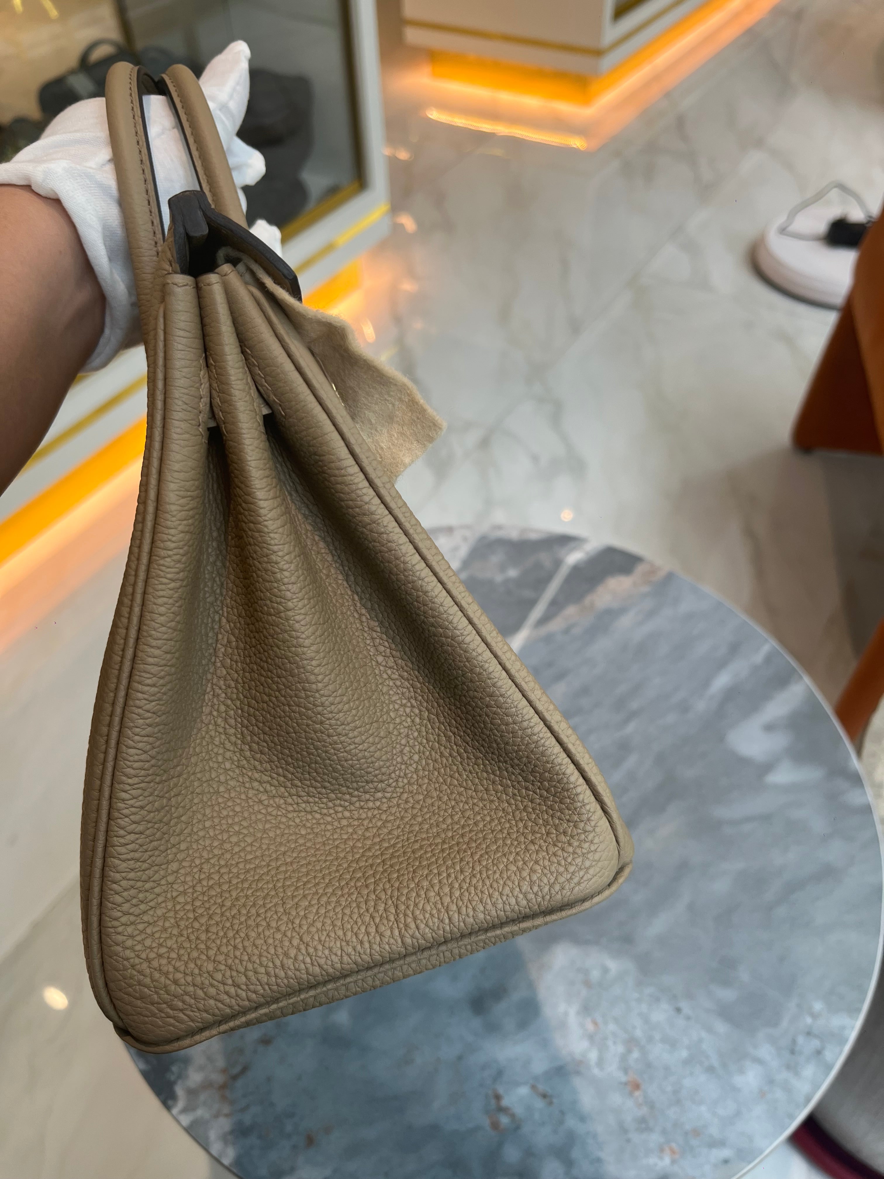 Birkin 25 Retourne in Beige Marfa Togo Leather & Gold Hardware Stamp K (2025) | Purse Maison Luxury Bags Shop