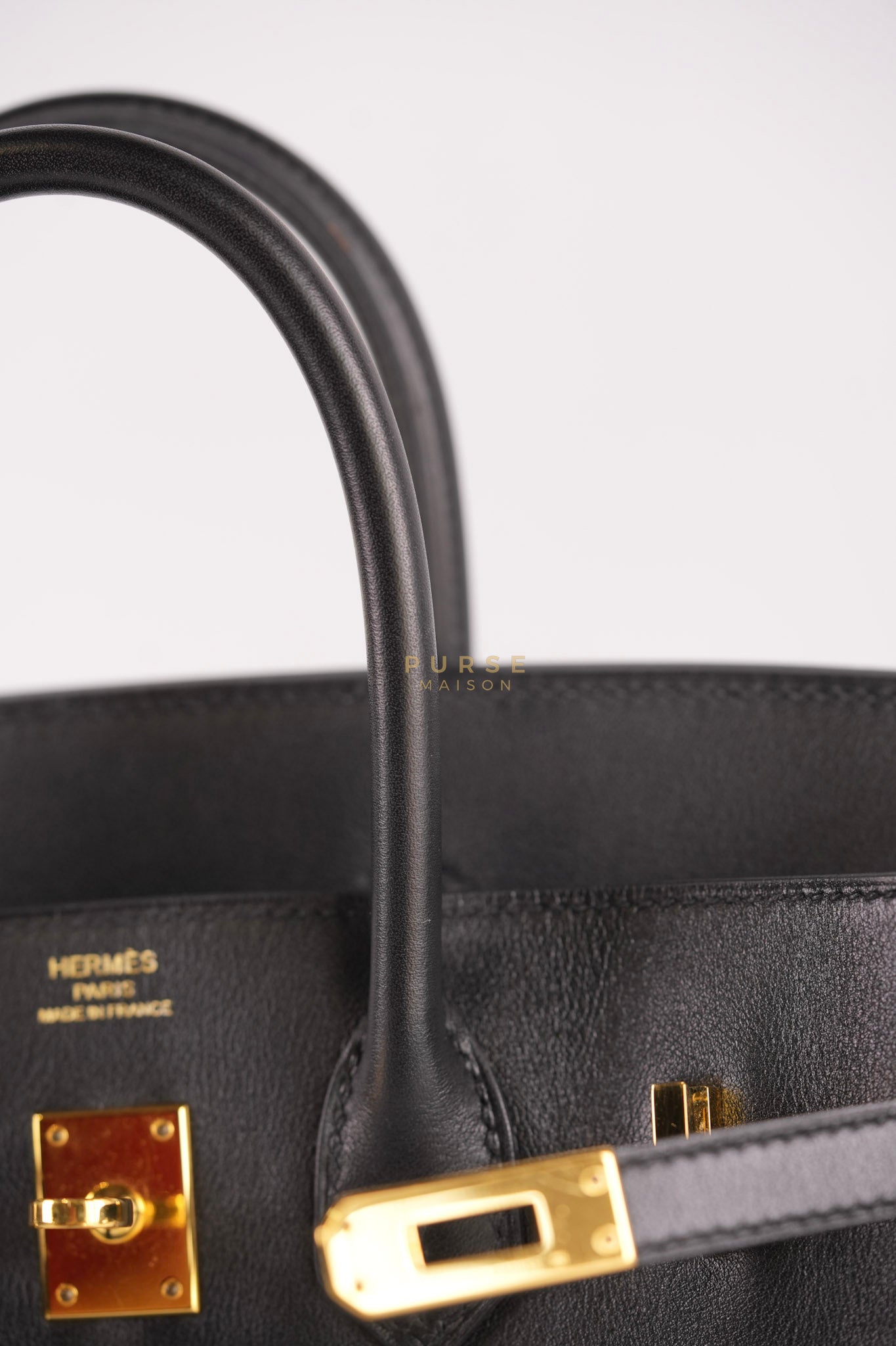 Birkin 25 Retourne in Black Swift Leather and Gold Hardware Stamp A (2017) | Purse Maison Luxury Bags Shop