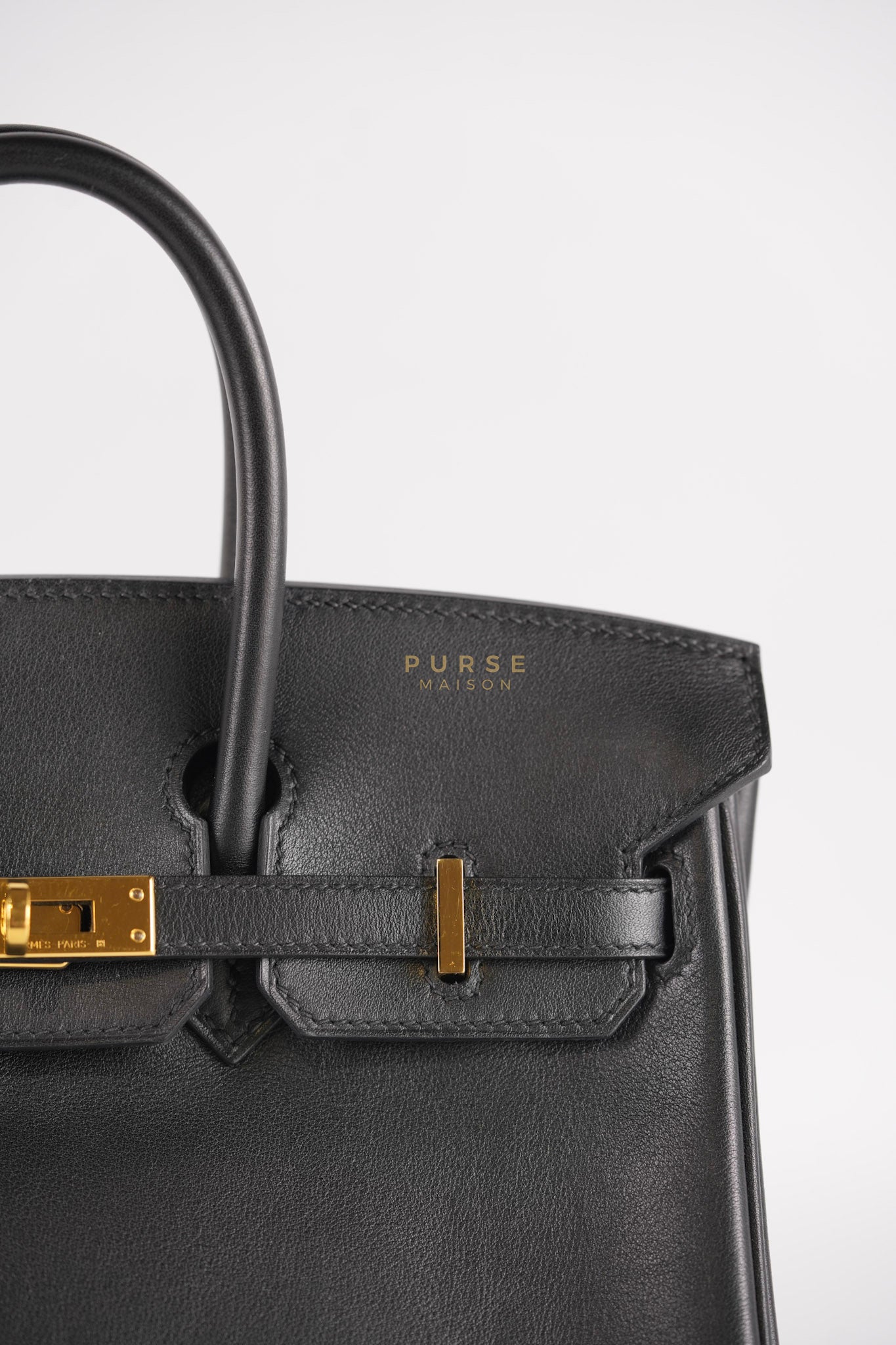 Birkin 25 Retourne in Black Swift Leather and Gold Hardware Stamp A (2017) | Purse Maison Luxury Bags Shop