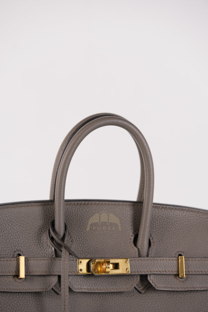 Birkin 25 Retourne in Etain Togo Leather and Gold Hardware Stamp D (2019) | Purse Maison Luxury Bags Shop