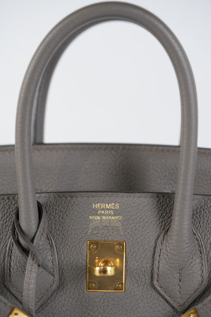 Birkin 25 Retourne in Etain Togo Leather and Gold Hardware Stamp D (2019) | Purse Maison Luxury Bags Shop