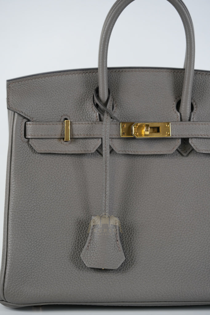 Birkin 25 Retourne in Etain Togo Leather and Gold Hardware Stamp D (2019) | Purse Maison Luxury Bags Shop