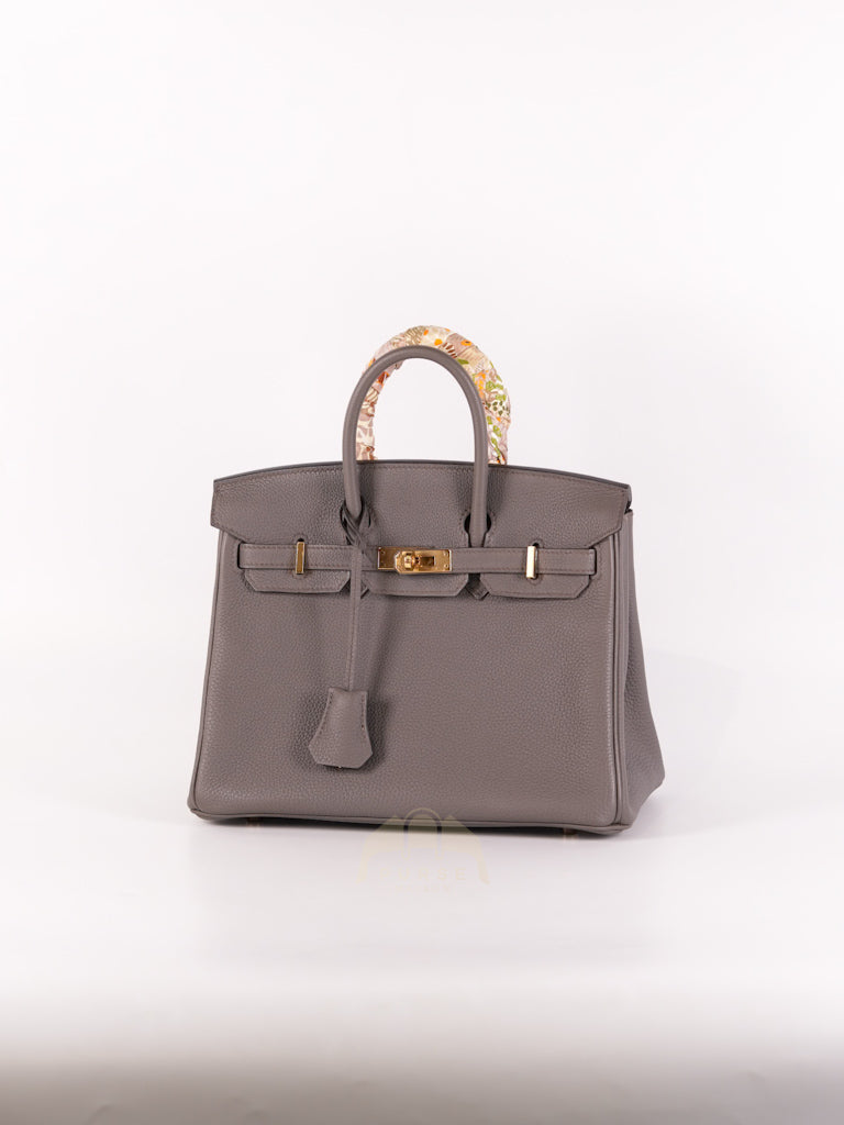 Birkin 25 Retourne in Etain Togo Leather and Gold Hardware Stamp D (2019) | Purse Maison Luxury Bags Shop
