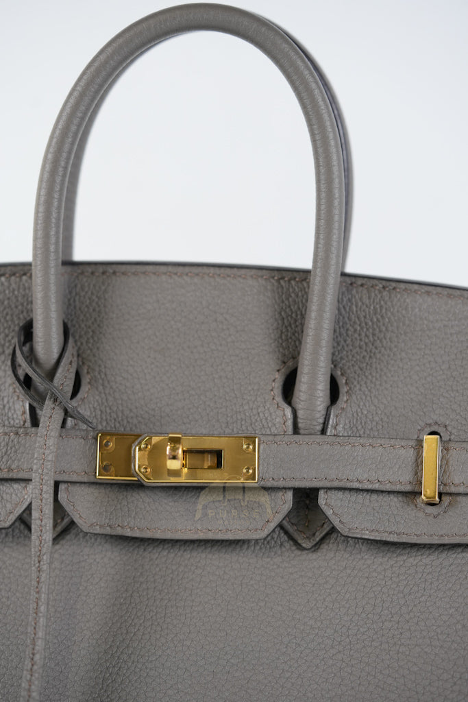 Birkin 25 Retourne in Etain Togo Leather and Gold Hardware Stamp D (2019) | Purse Maison Luxury Bags Shop