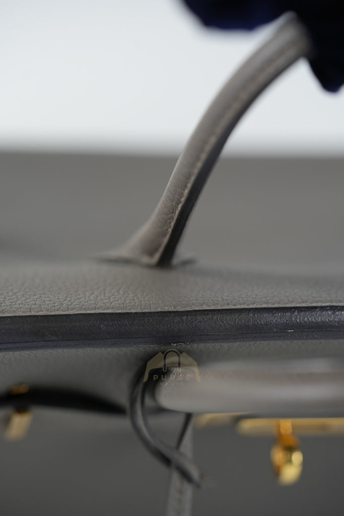 Birkin 25 Retourne in Etain Togo Leather and Gold Hardware Stamp D (2019) | Purse Maison Luxury Bags Shop