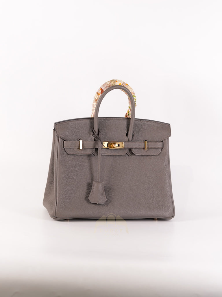 Birkin 25 Retourne in Etain Togo Leather and Gold Hardware Stamp D (2019) | Purse Maison Luxury Bags Shop
