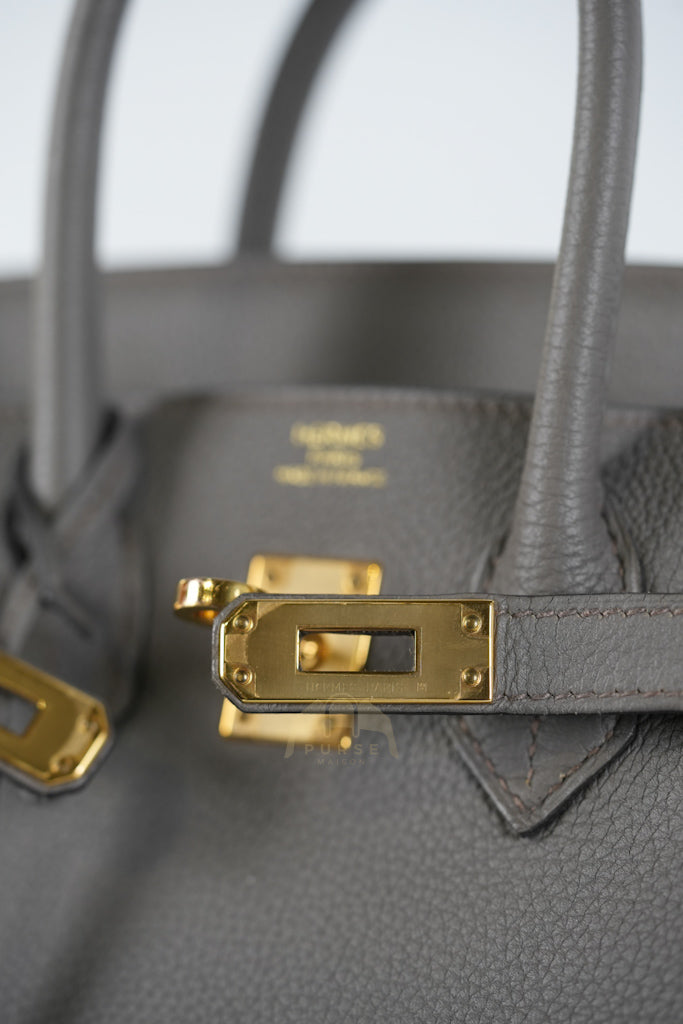 Birkin 25 Retourne in Etain Togo Leather and Gold Hardware Stamp D (2019) | Purse Maison Luxury Bags Shop