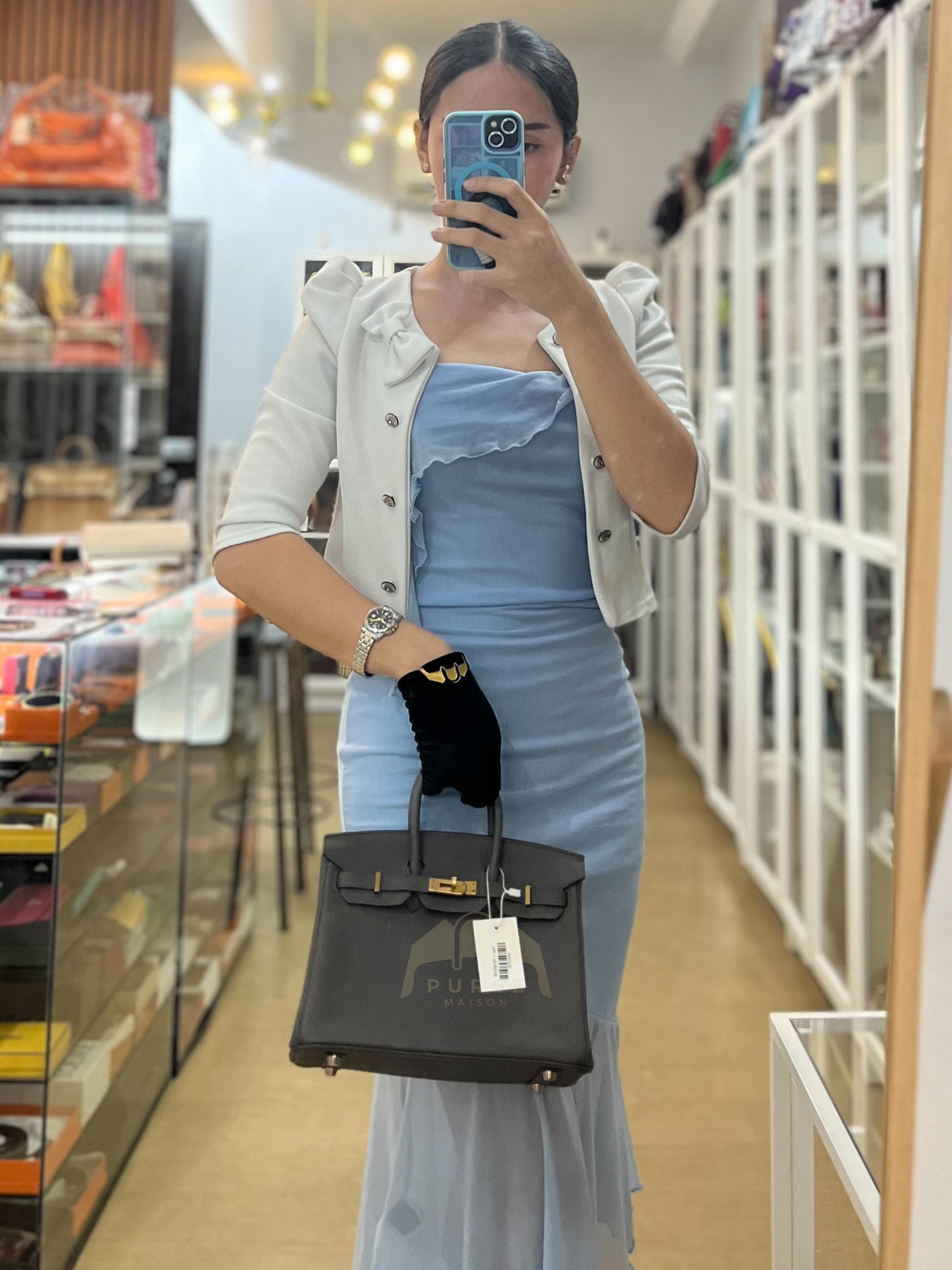 Birkin 25 Retourne in Etain Togo Leather and Gold Hardware Stamp D (2019) | Purse Maison Luxury Bags Shop