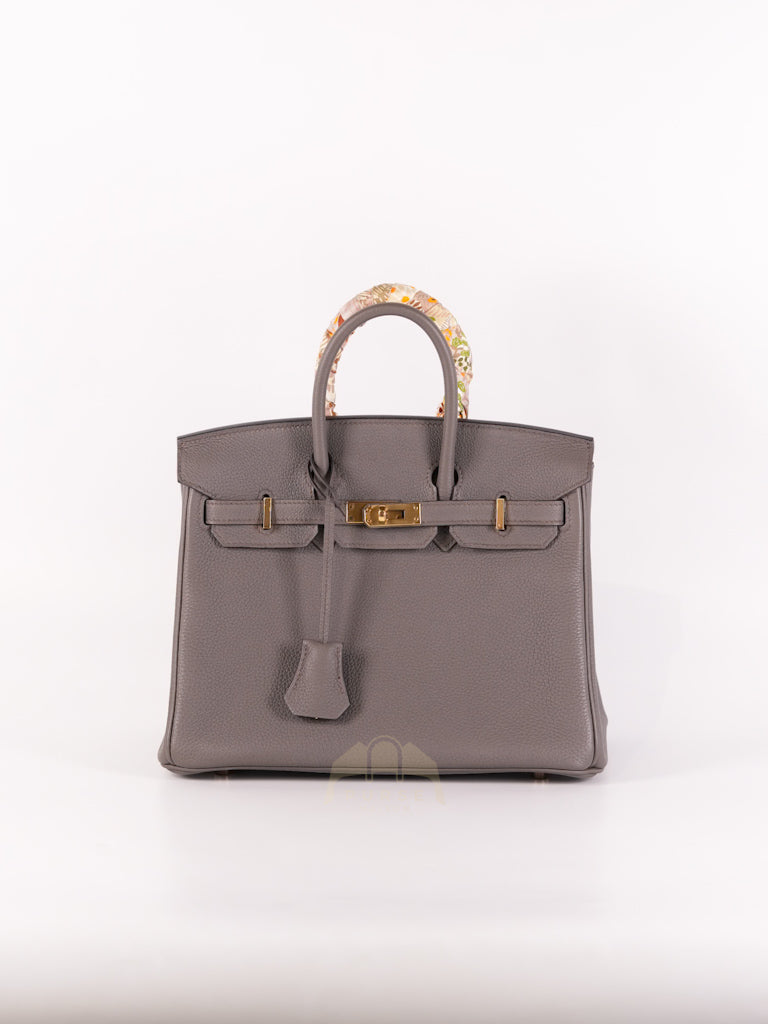 Birkin 25 Retourne in Etain Togo Leather and Gold Hardware Stamp D (2019) | Purse Maison Luxury Bags Shop