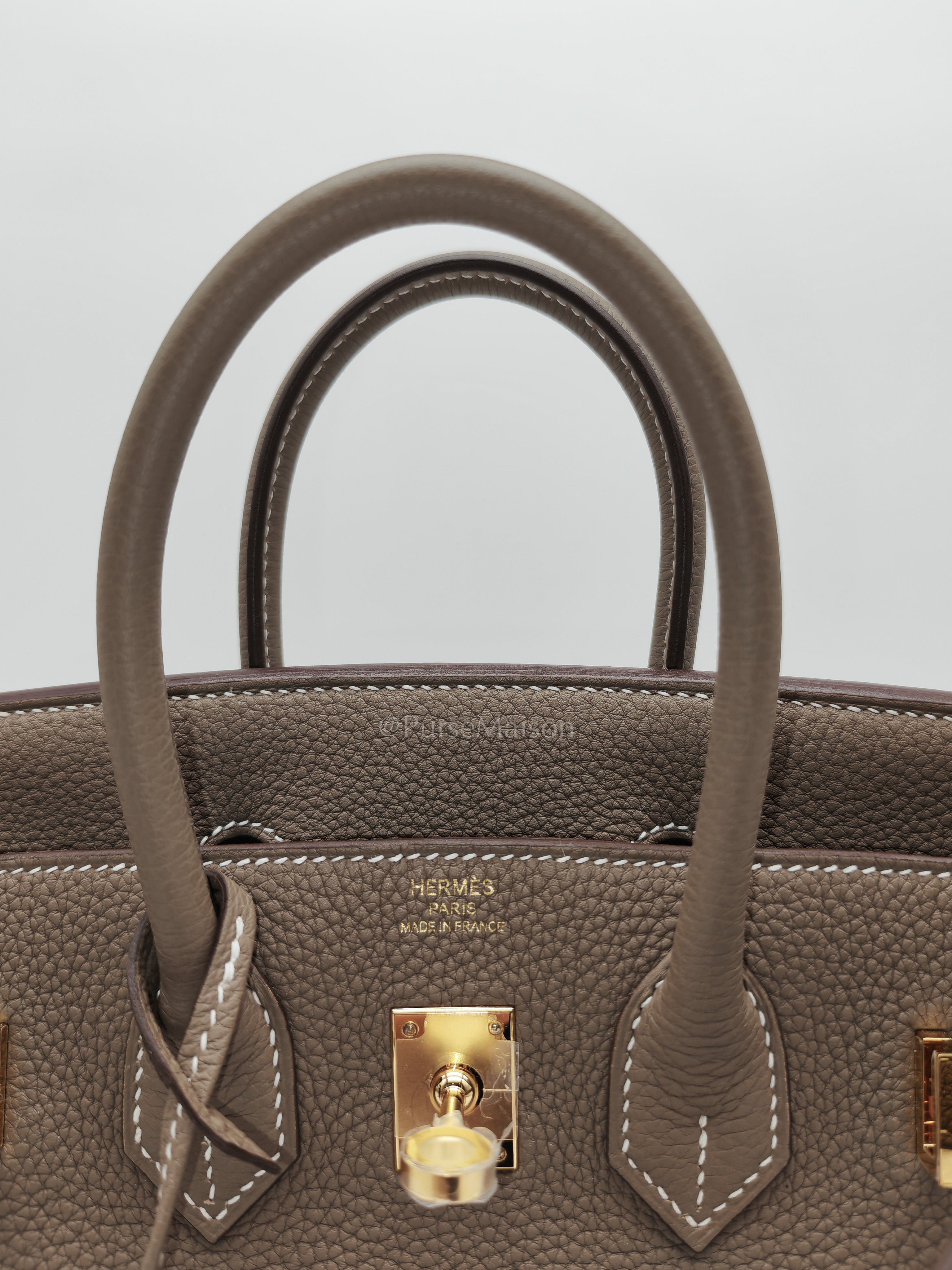 Birkin 25 Retourne in Etoupe Togo Leather and Gold Hardware Stamp W (2024) | Purse Maison Luxury Bags Shop