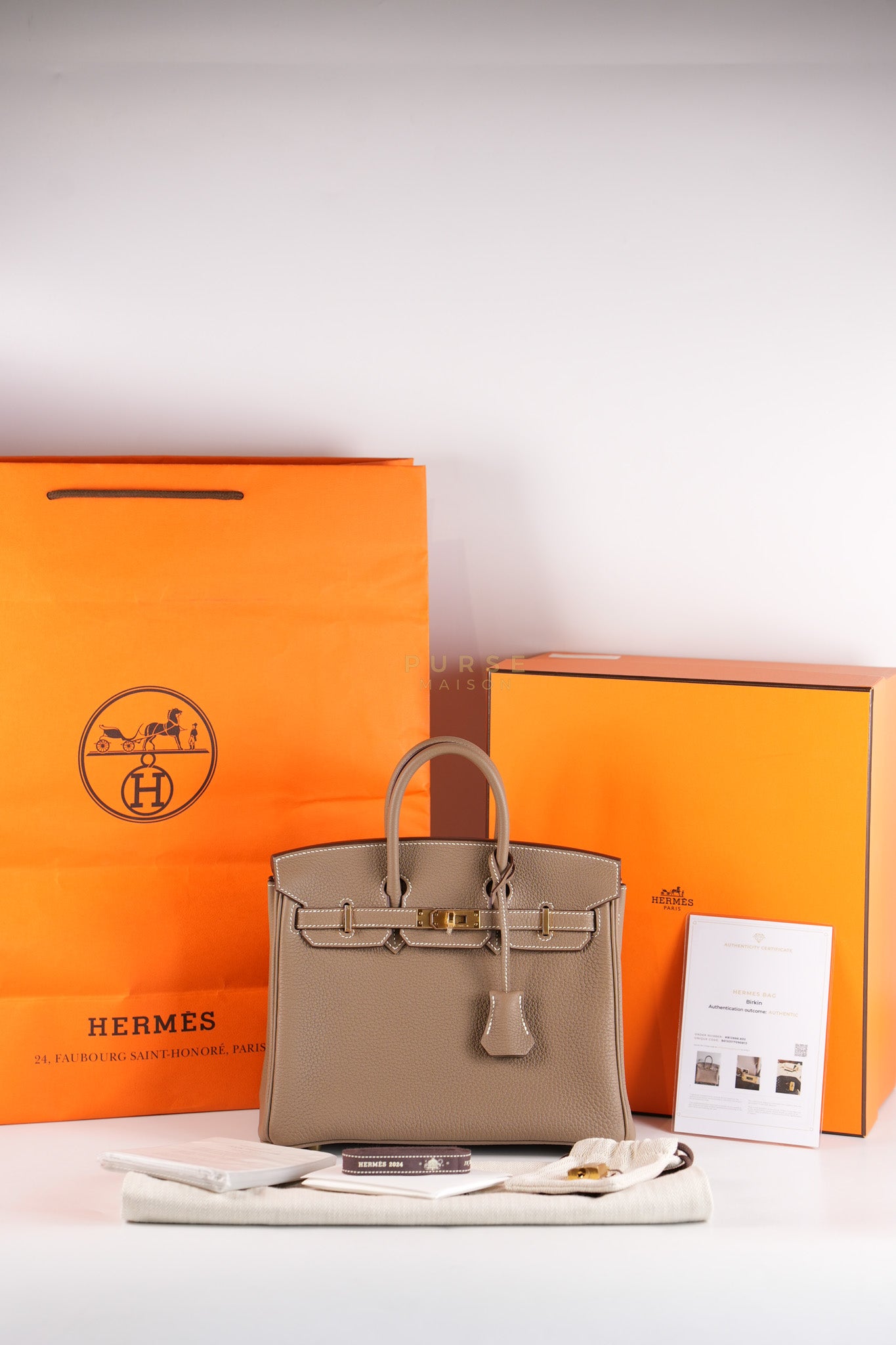 Birkin 25 Retourne in Etoupe Togo Leather and Gold Hardware Stamp W (2024) | Purse Maison Luxury Bags Shop