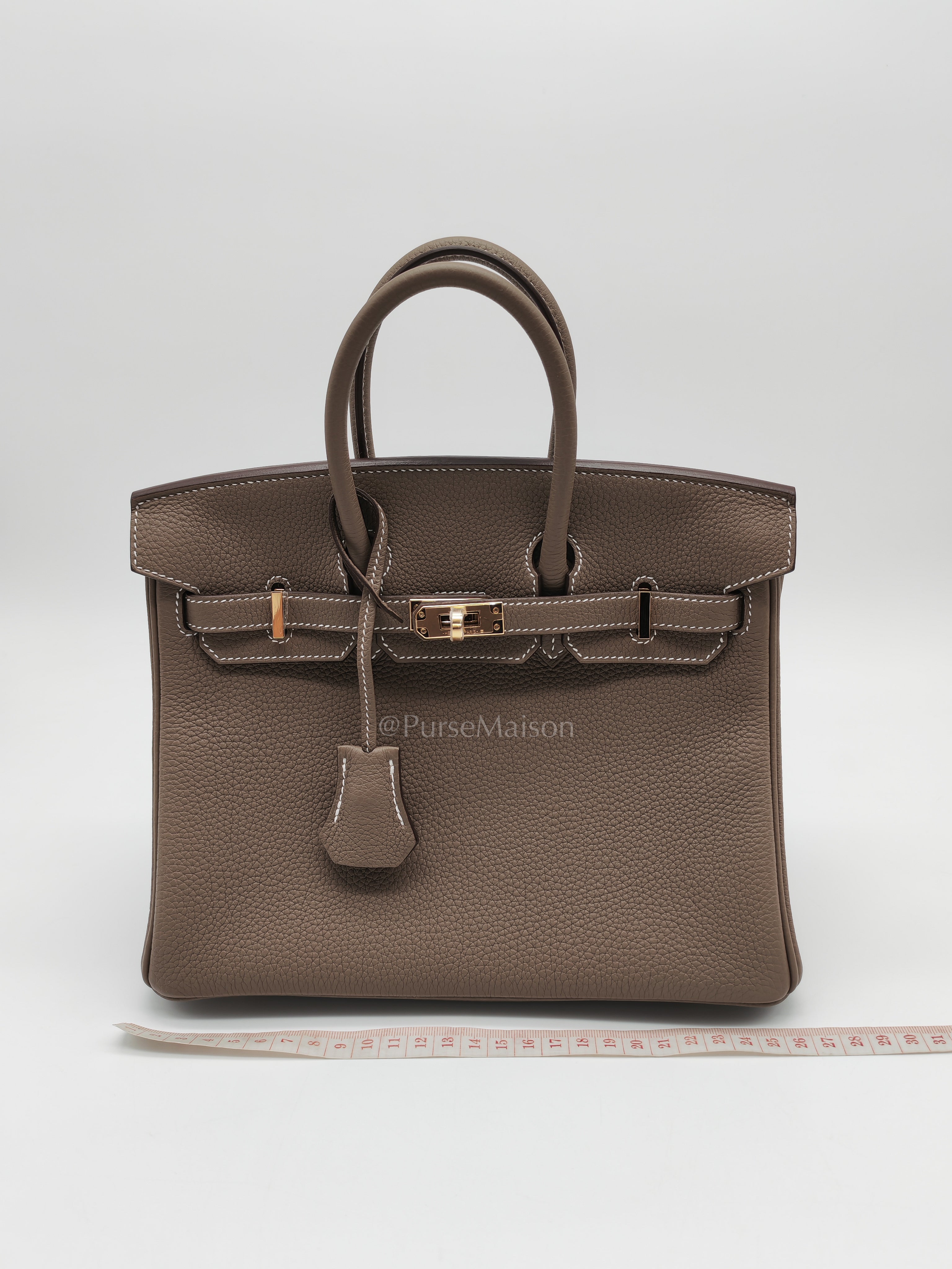 Birkin 25 Retourne in Etoupe Togo Leather and Gold Hardware Stamp W (2024) | Purse Maison Luxury Bags Shop