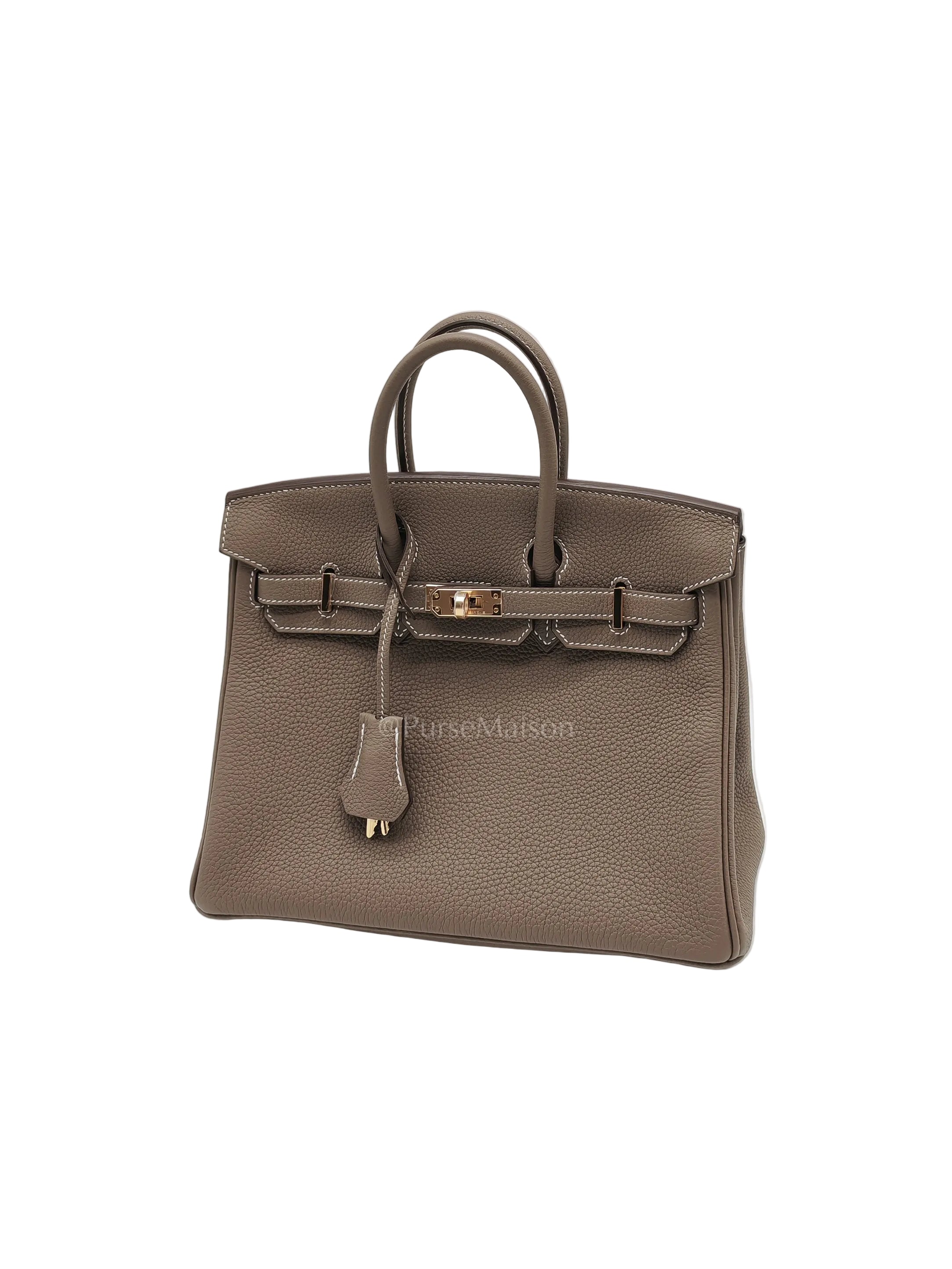 Birkin 25 Retourne in Etoupe Togo Leather and Gold Hardware Stamp W (2024) | Purse Maison Luxury Bags Shop