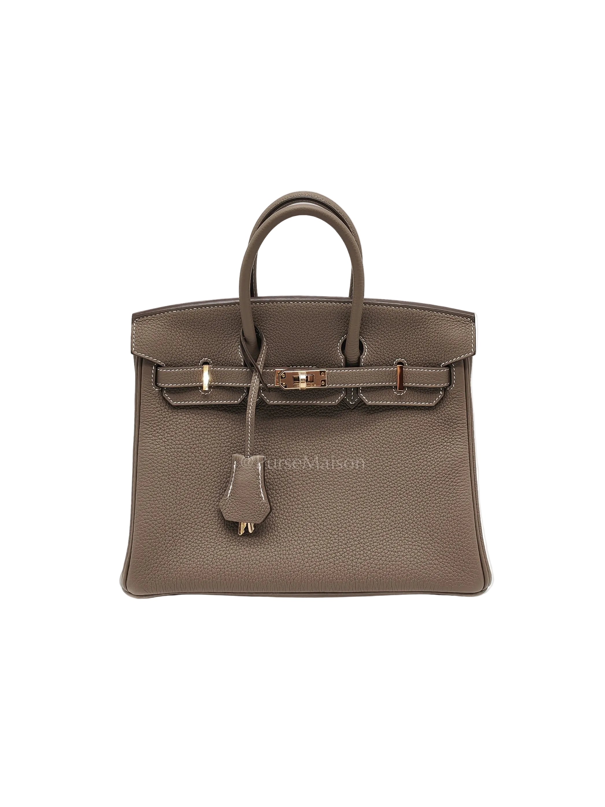 Birkin 25 Retourne in Etoupe Togo Leather and Gold Hardware Stamp W (2024) | Purse Maison Luxury Bags Shop