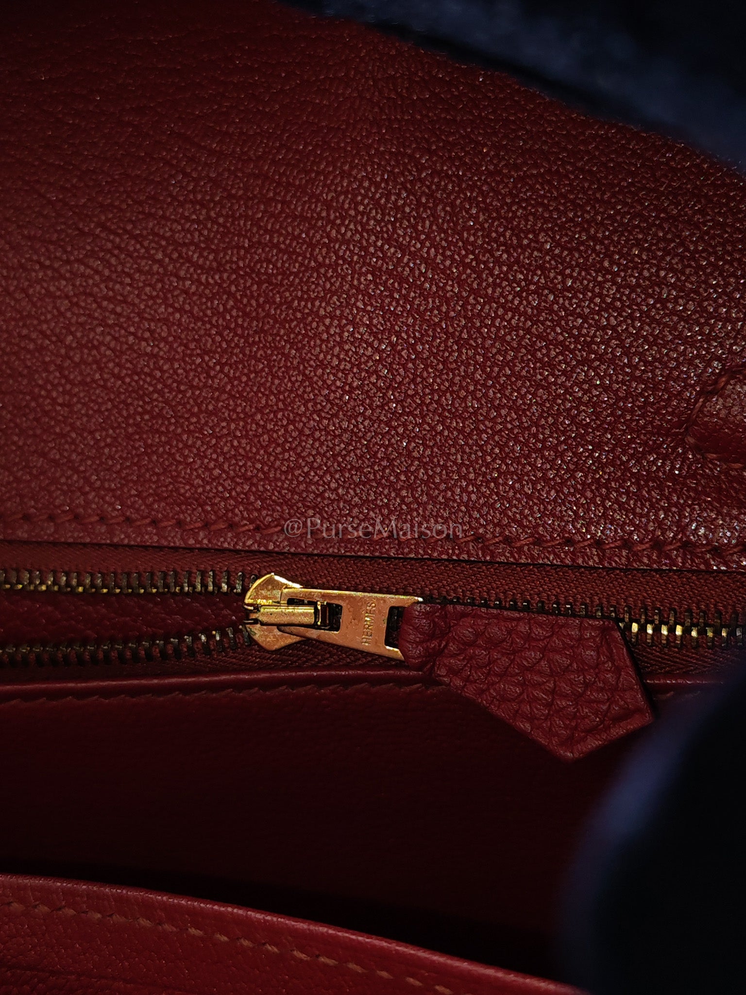 Birkin 25 Retourne Rouge Grenat in Togo Leather and Gold Hardware Stamp X (2016) | Purse Maison Luxury Bags Shop