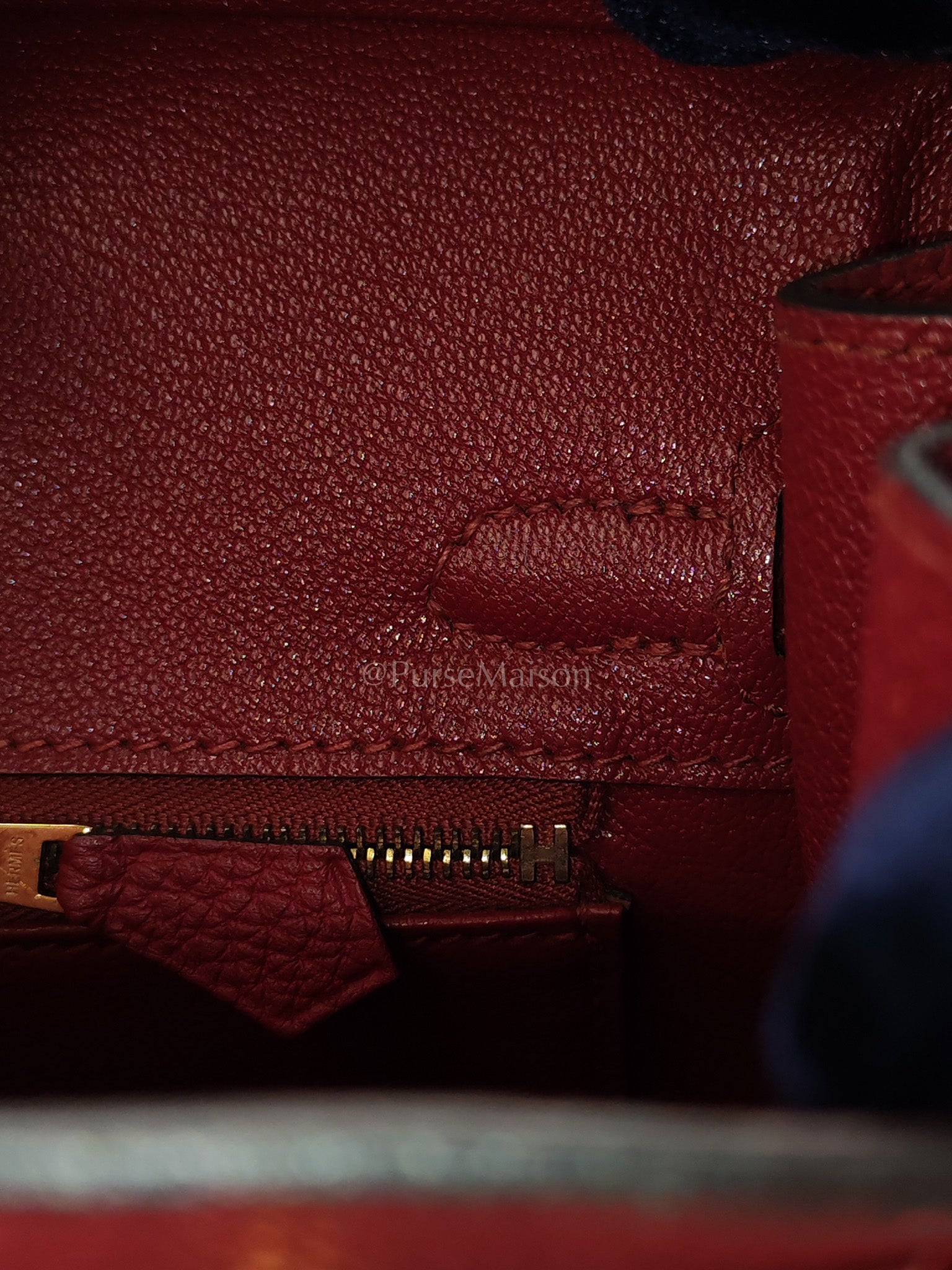 Birkin 25 Retourne Rouge Grenat in Togo Leather and Gold Hardware Stamp X (2016) | Purse Maison Luxury Bags Shop