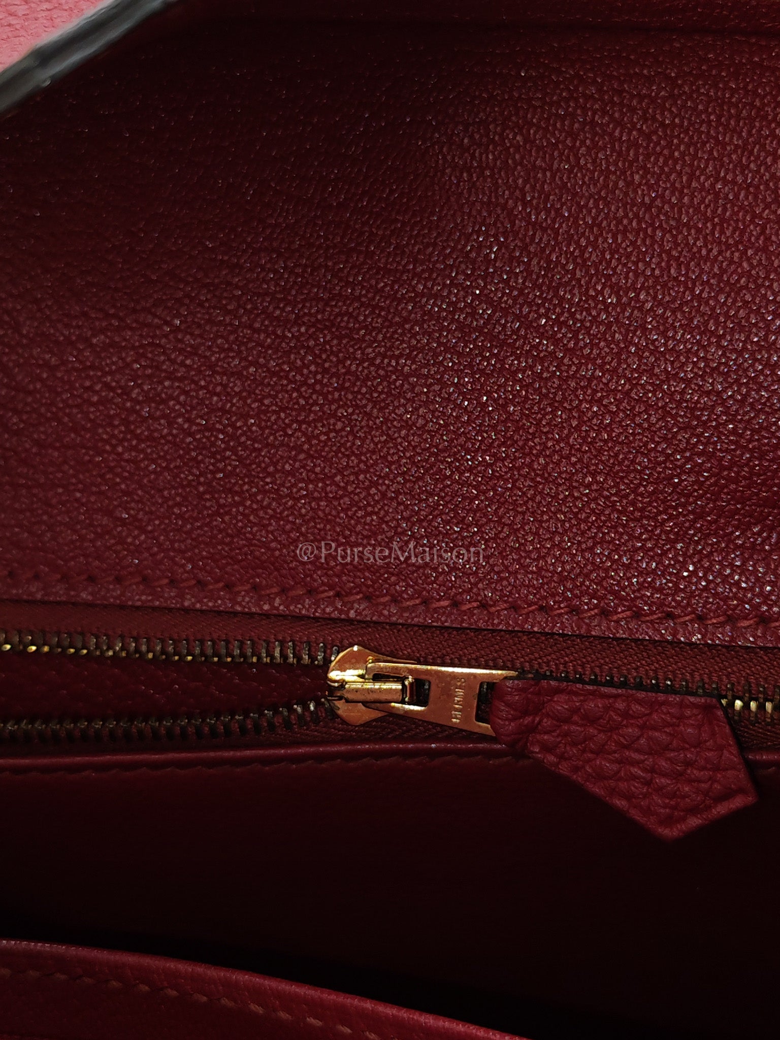 Birkin 25 Retourne Rouge Grenat in Togo Leather and Gold Hardware Stamp X (2016) | Purse Maison Luxury Bags Shop