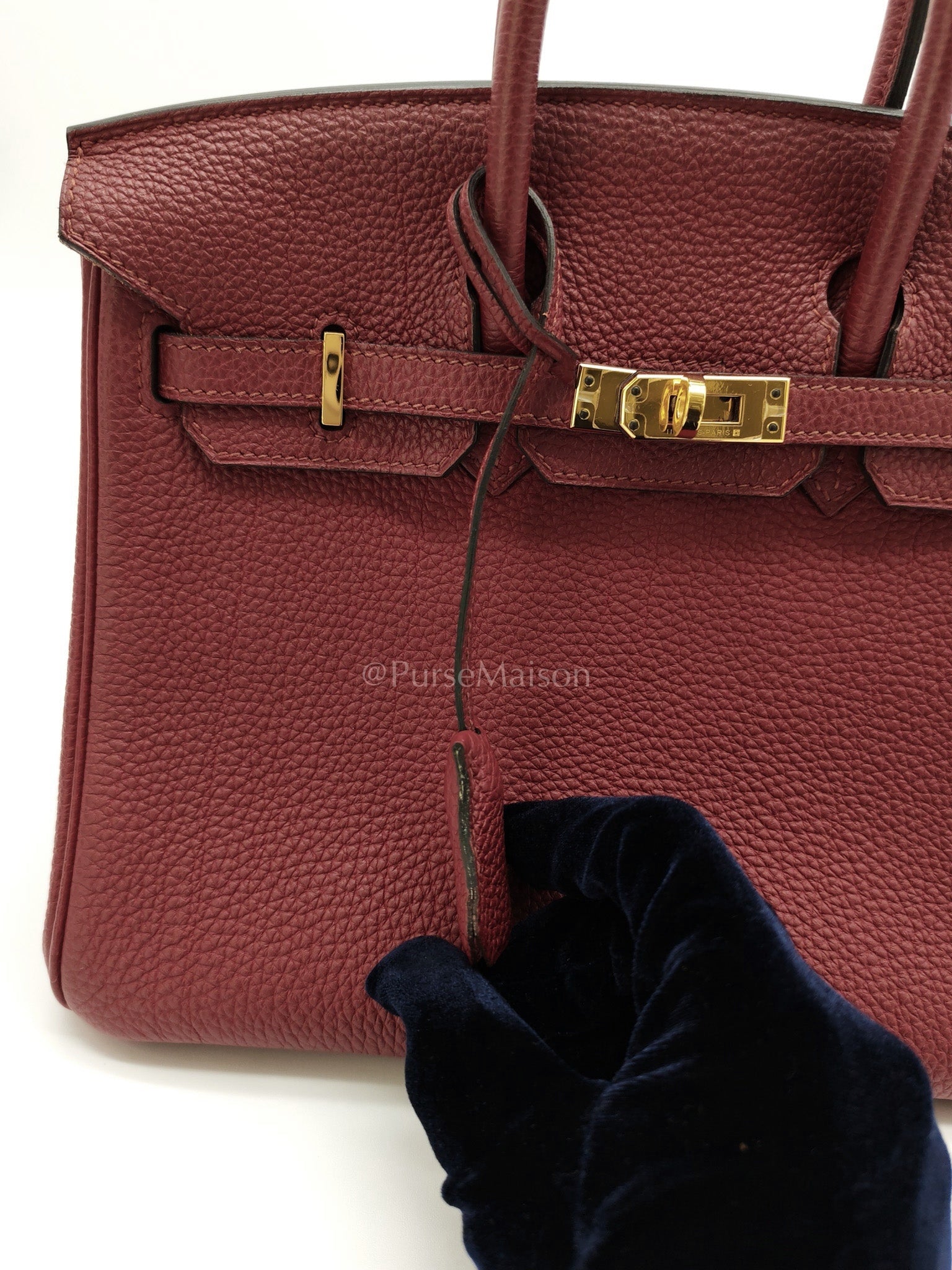 Birkin 25 Retourne Rouge Grenat in Togo Leather and Gold Hardware Stamp X (2016) | Purse Maison Luxury Bags Shop