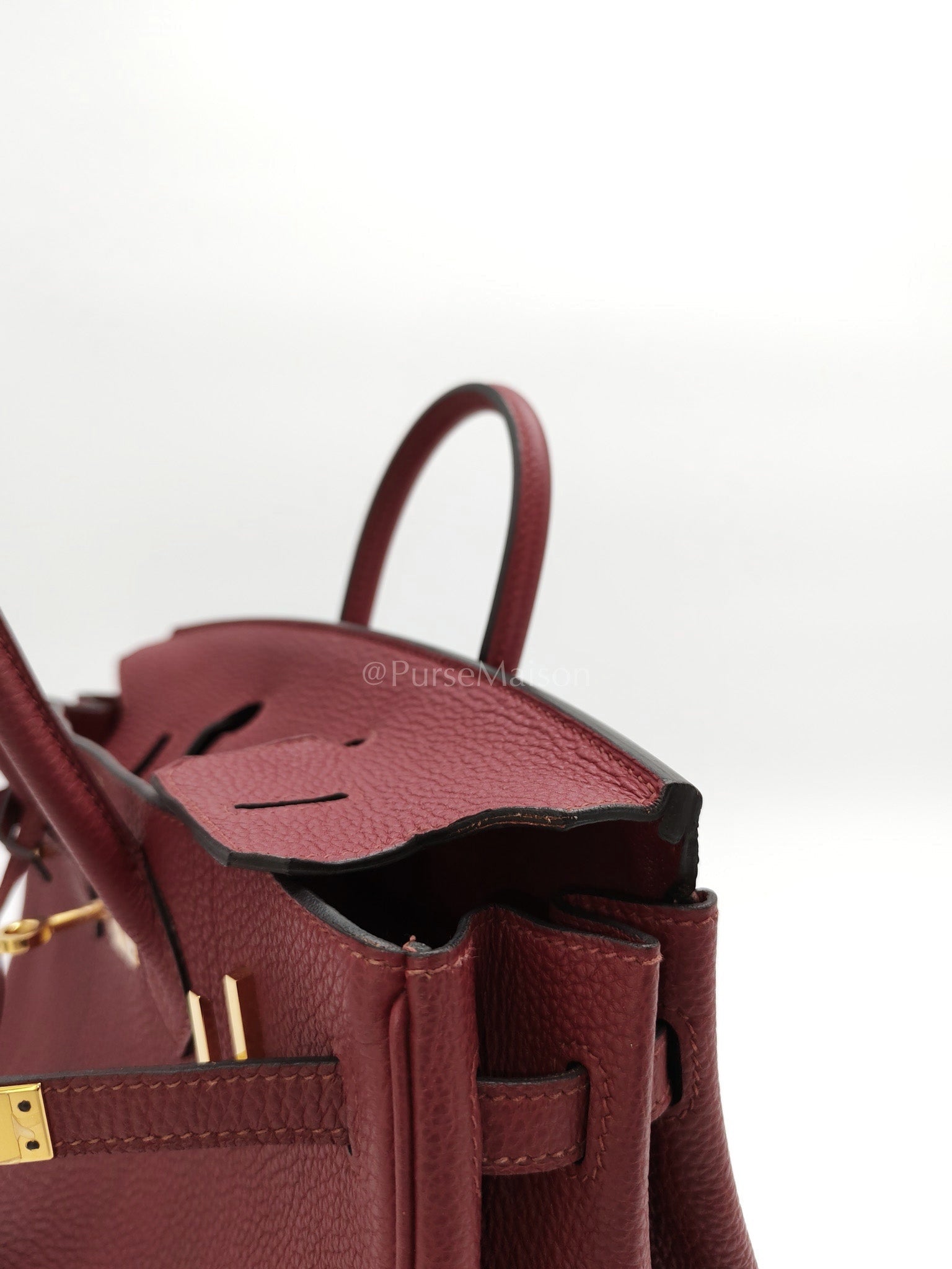 Birkin 25 Retourne Rouge Grenat in Togo Leather and Gold Hardware Stamp X (2016) | Purse Maison Luxury Bags Shop