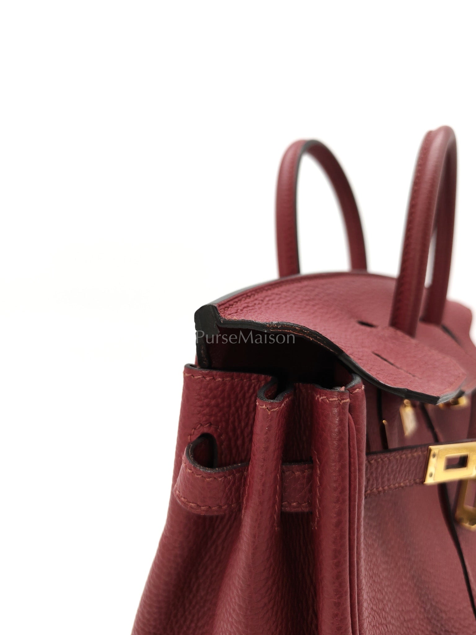 Birkin 25 Retourne Rouge Grenat in Togo Leather and Gold Hardware Stamp X (2016) | Purse Maison Luxury Bags Shop