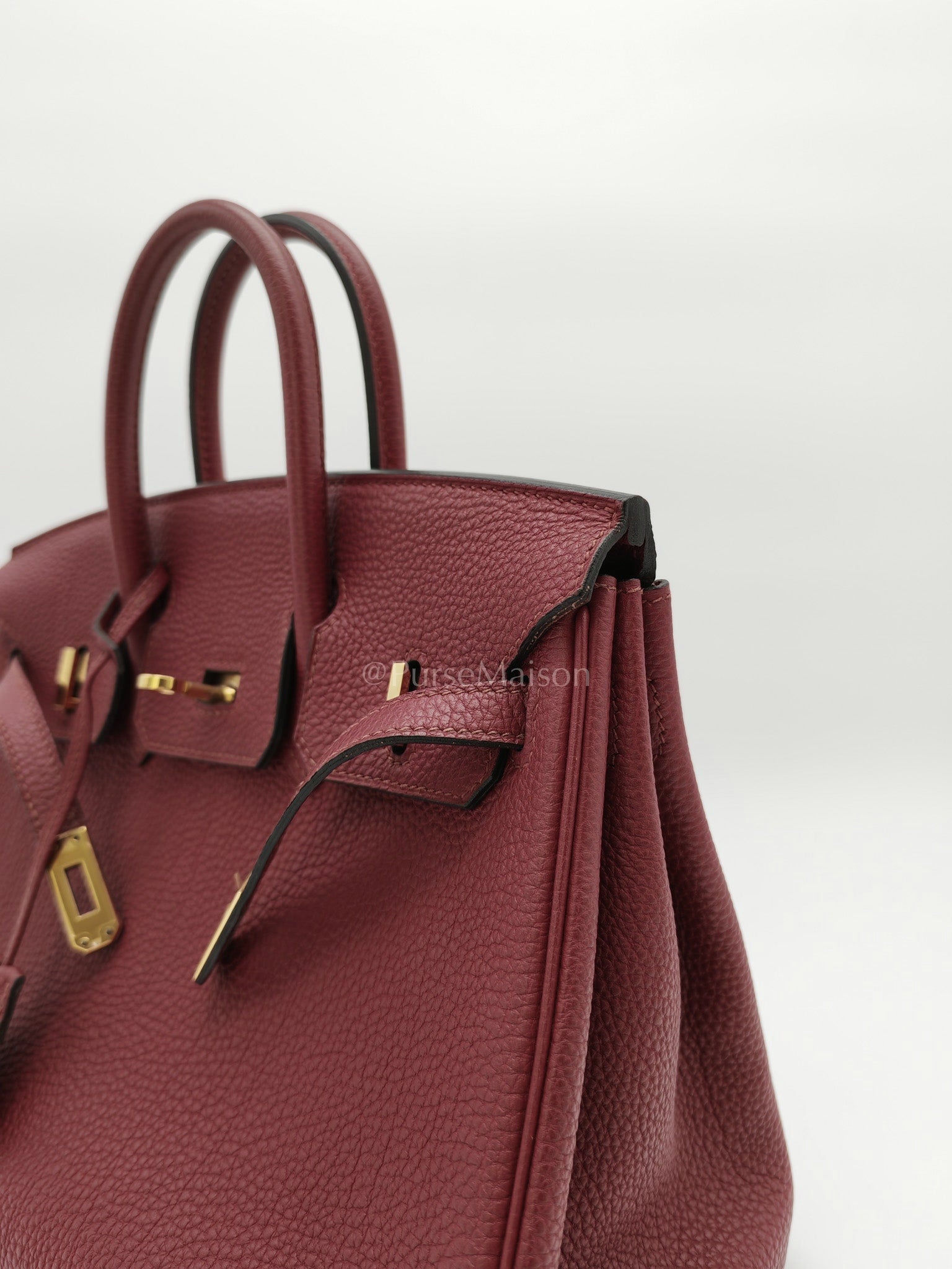 Birkin 25 Retourne Rouge Grenat in Togo Leather and Gold Hardware Stamp X (2016) | Purse Maison Luxury Bags Shop