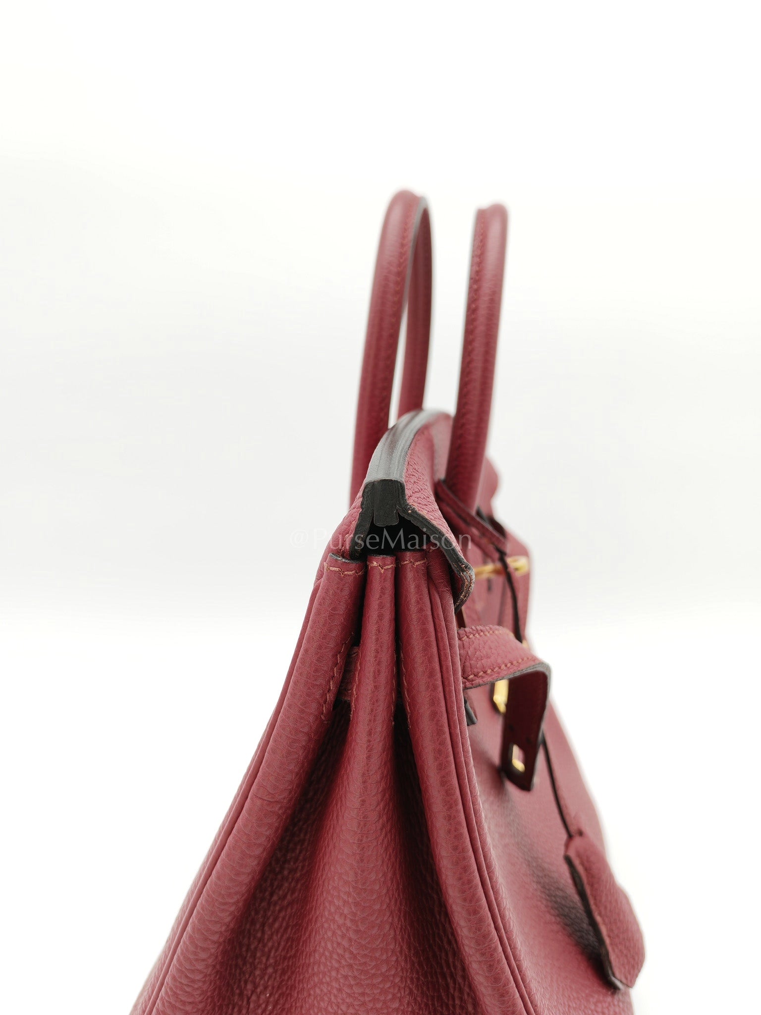 Birkin 25 Retourne Rouge Grenat in Togo Leather and Gold Hardware Stamp X (2016) | Purse Maison Luxury Bags Shop