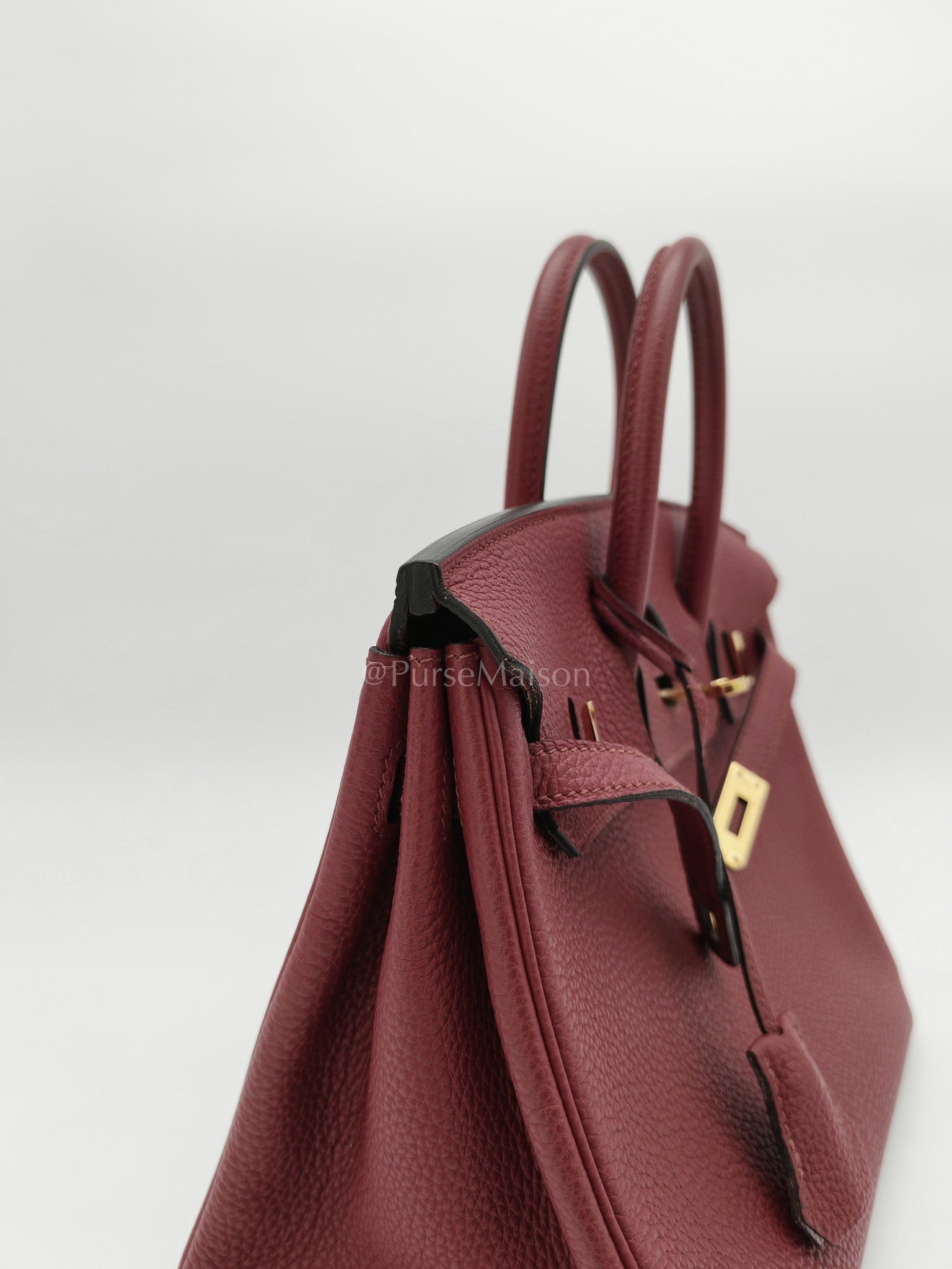 Birkin 25 Retourne Rouge Grenat in Togo Leather and Gold Hardware Stamp X (2016) | Purse Maison Luxury Bags Shop