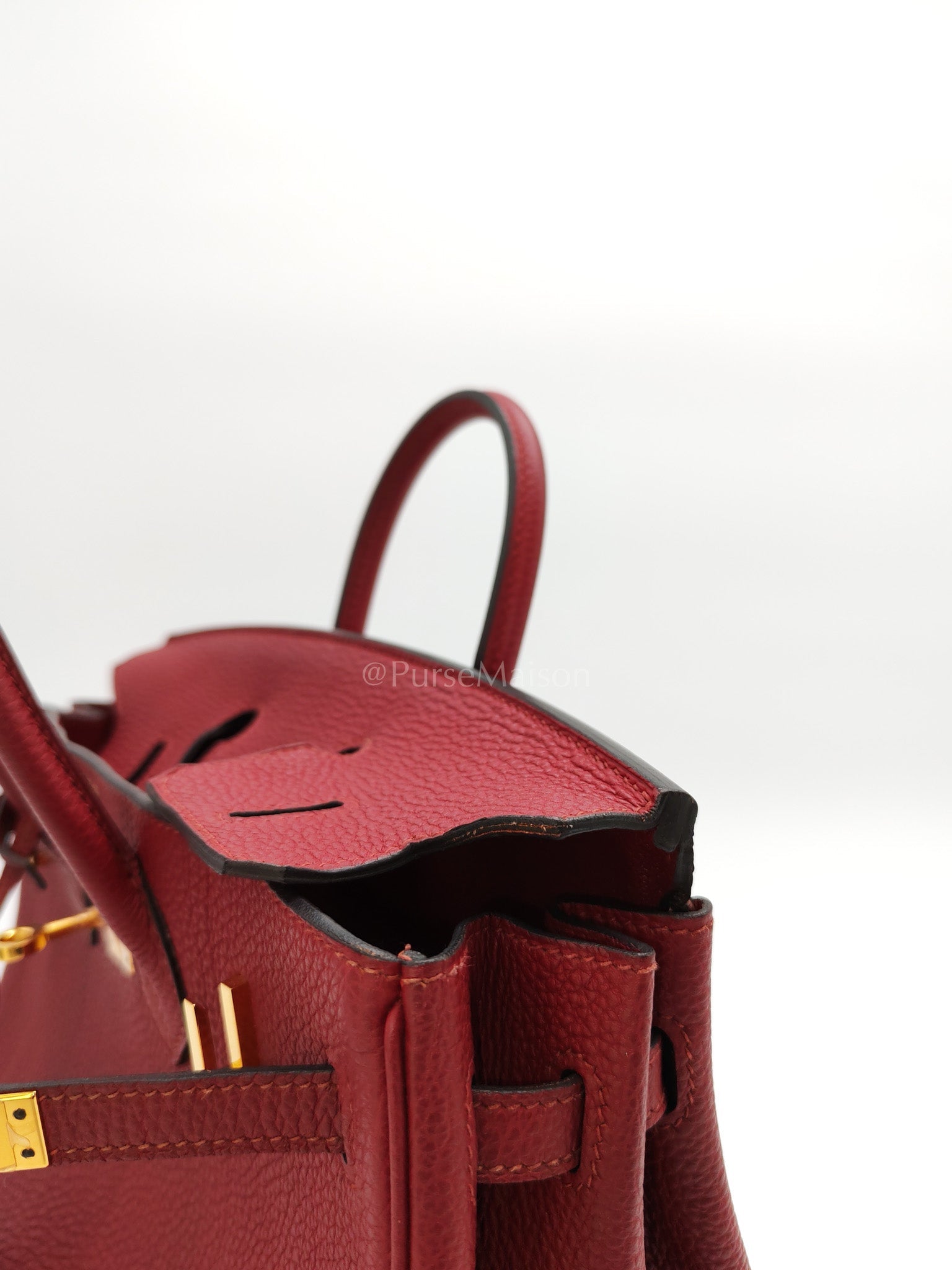 Birkin 25 Retourne Rouge Grenat in Togo Leather and Gold Hardware Stamp X (2016) | Purse Maison Luxury Bags Shop