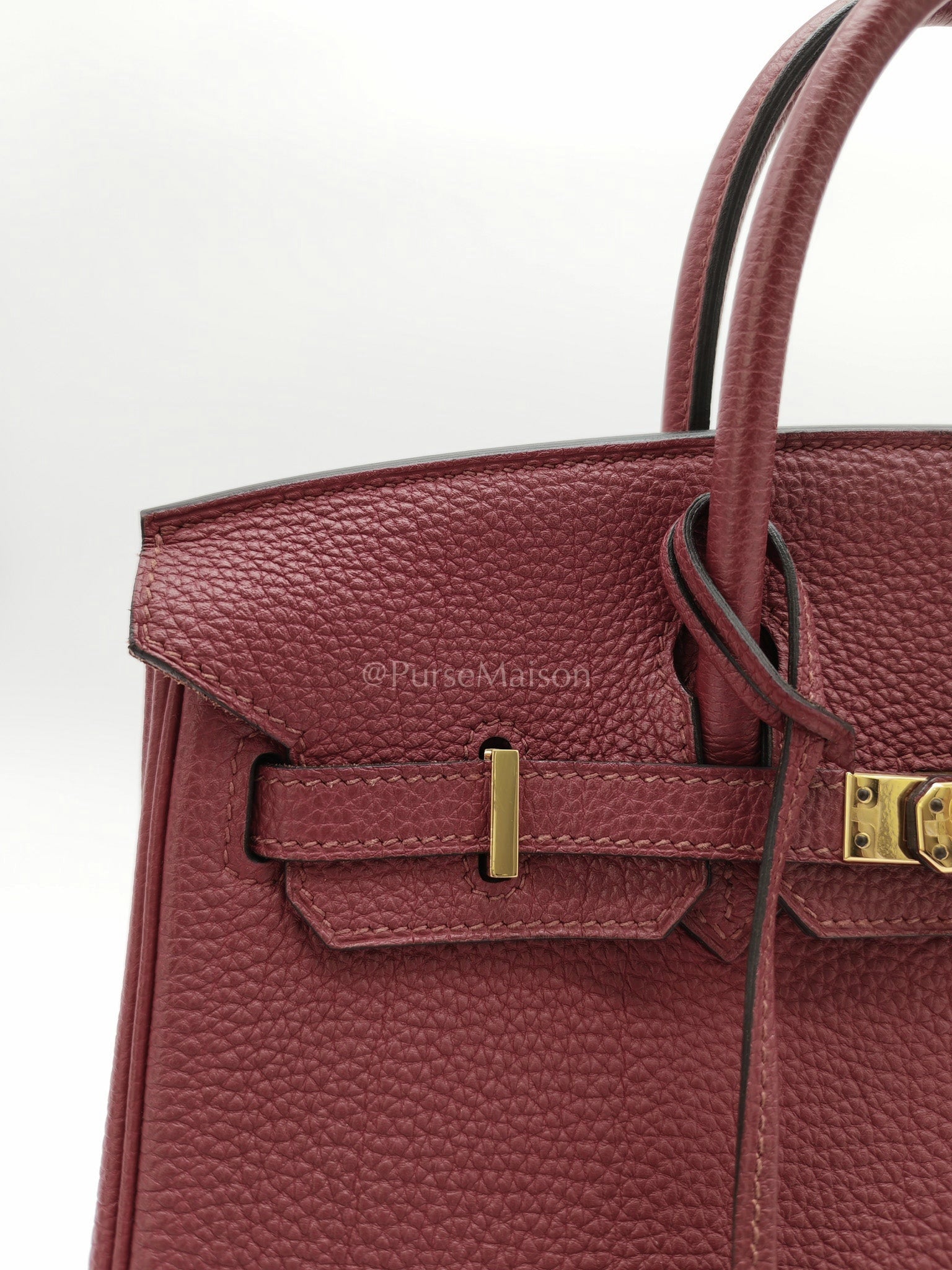 Birkin 25 Retourne Rouge Grenat in Togo Leather and Gold Hardware Stamp X (2016) | Purse Maison Luxury Bags Shop